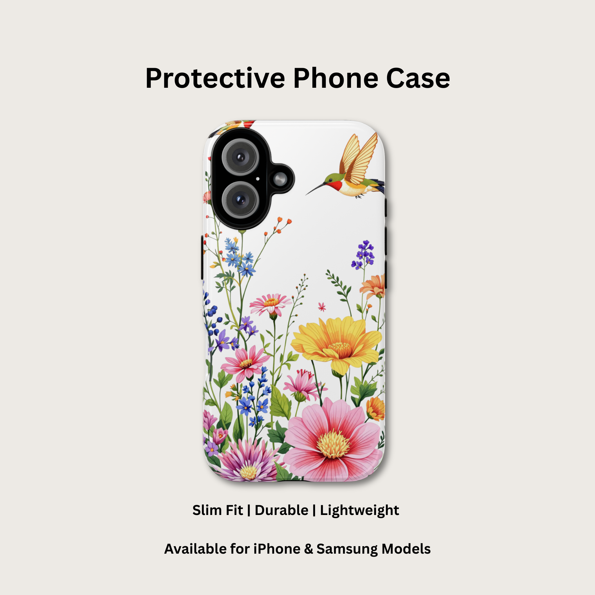 Hummingbird Wildflower Phone Case – Floral Tough Protective Cover product thumbnail image