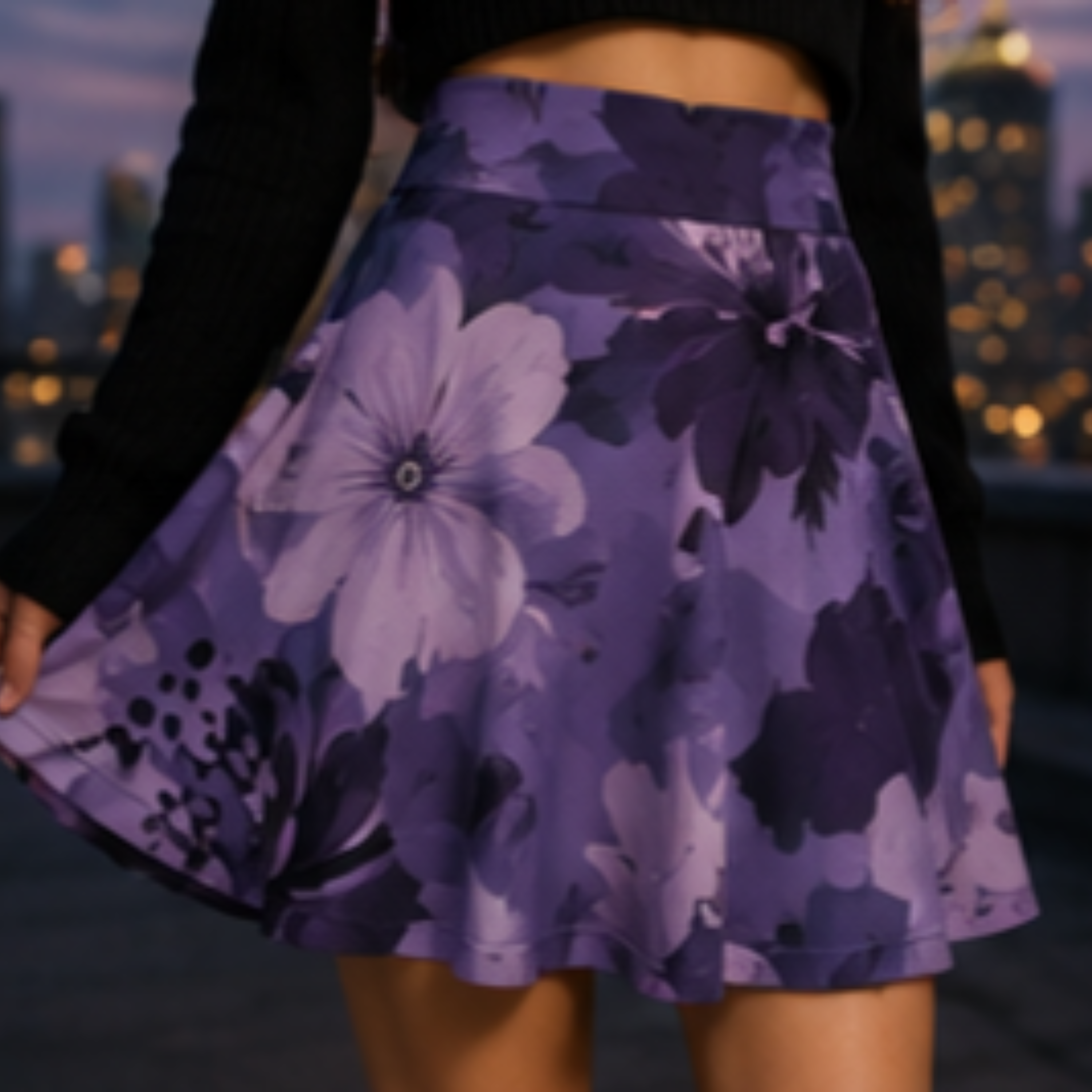 Purple Floral Skater Skirt — Retro Blossom AOP product thumbnail image