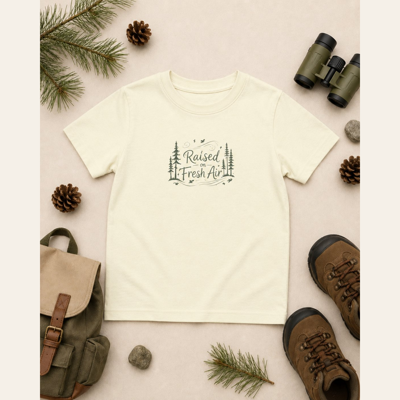Raised on Fresh Air Kids Nature T-Shirt — Toddler &amp; Youth Outdoor Tee — Nature Lover Gift — Kids Forest Shirt — Sizes 2T–5/6T product thumbnail image