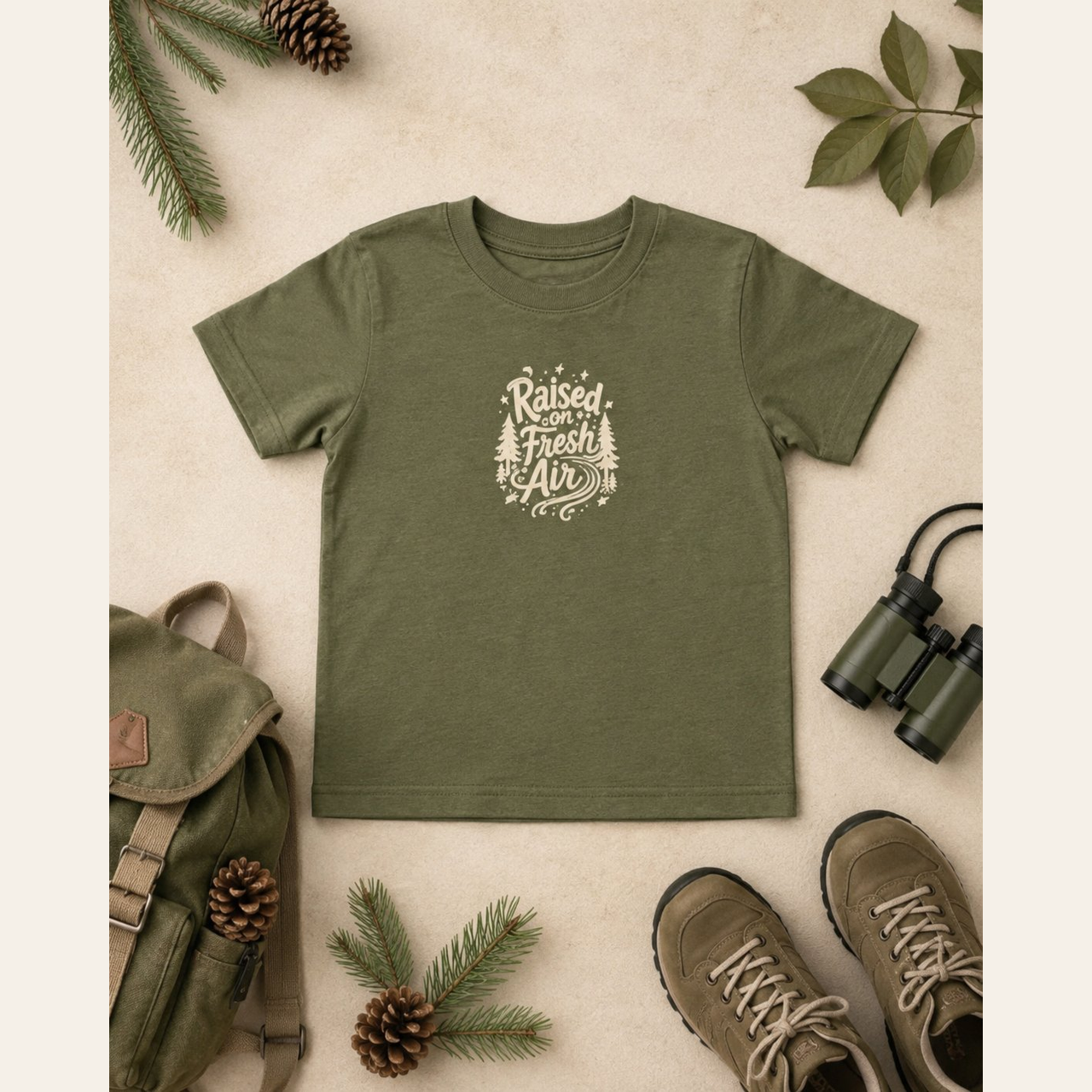 Raised on Fresh Air Kids Nature T-Shirt — Toddler &amp; Youth Outdoor Tee — Nature Lover Gift — Kids Forest Shirt — Sizes 2T–5/6T product thumbnail image