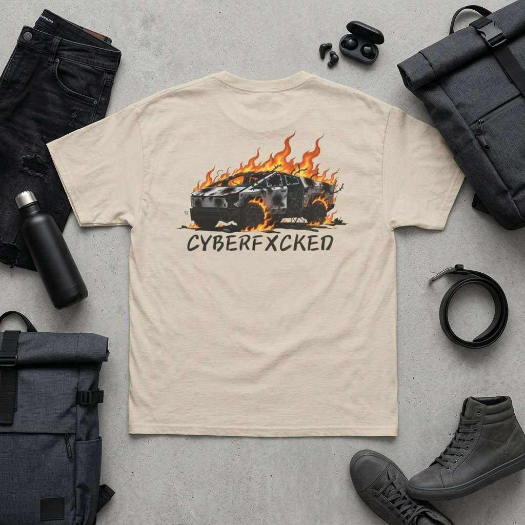Burning Cybercar T-Shirt — 'CYBERFXCKED' Graphic Tee product thumbnail image Burning Cybercar T-Shirt — 'CYBERFXCKED' Graphic Tee product thumbnail image