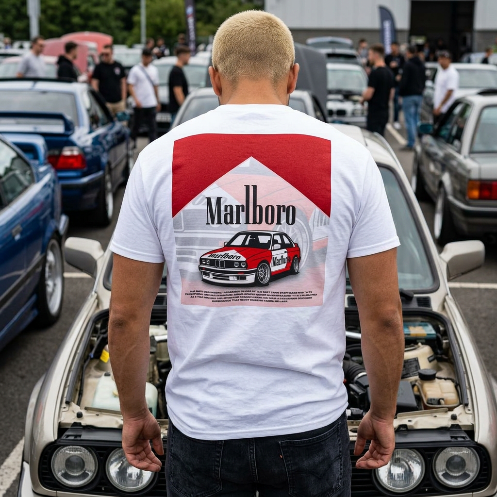Racing Marlboro Graphic Tee — Vintage Rally Car Print product thumbnail image Racing Marlboro Graphic Tee — Vintage Rally Car Print product thumbnail image