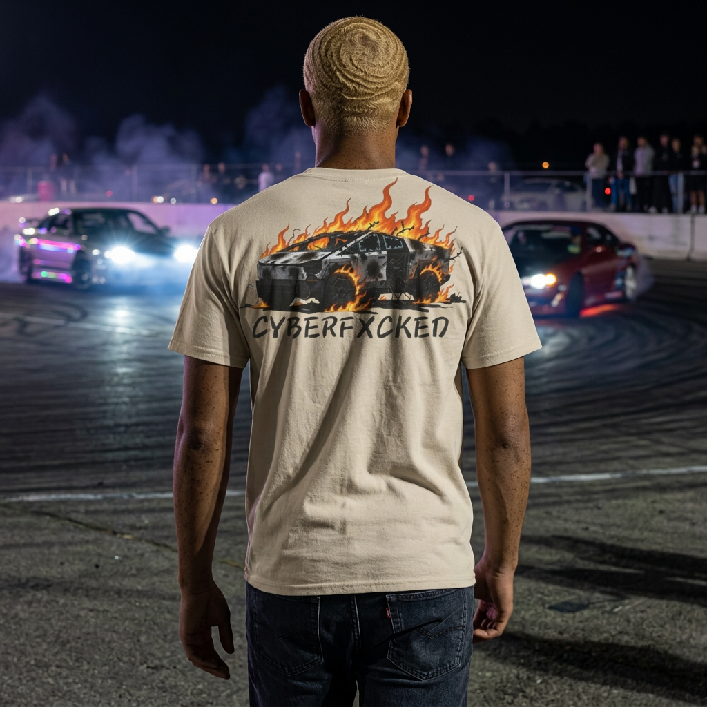 Burning Cybercar T-Shirt — 'CYBERFXCKED' Graphic Tee product thumbnail image