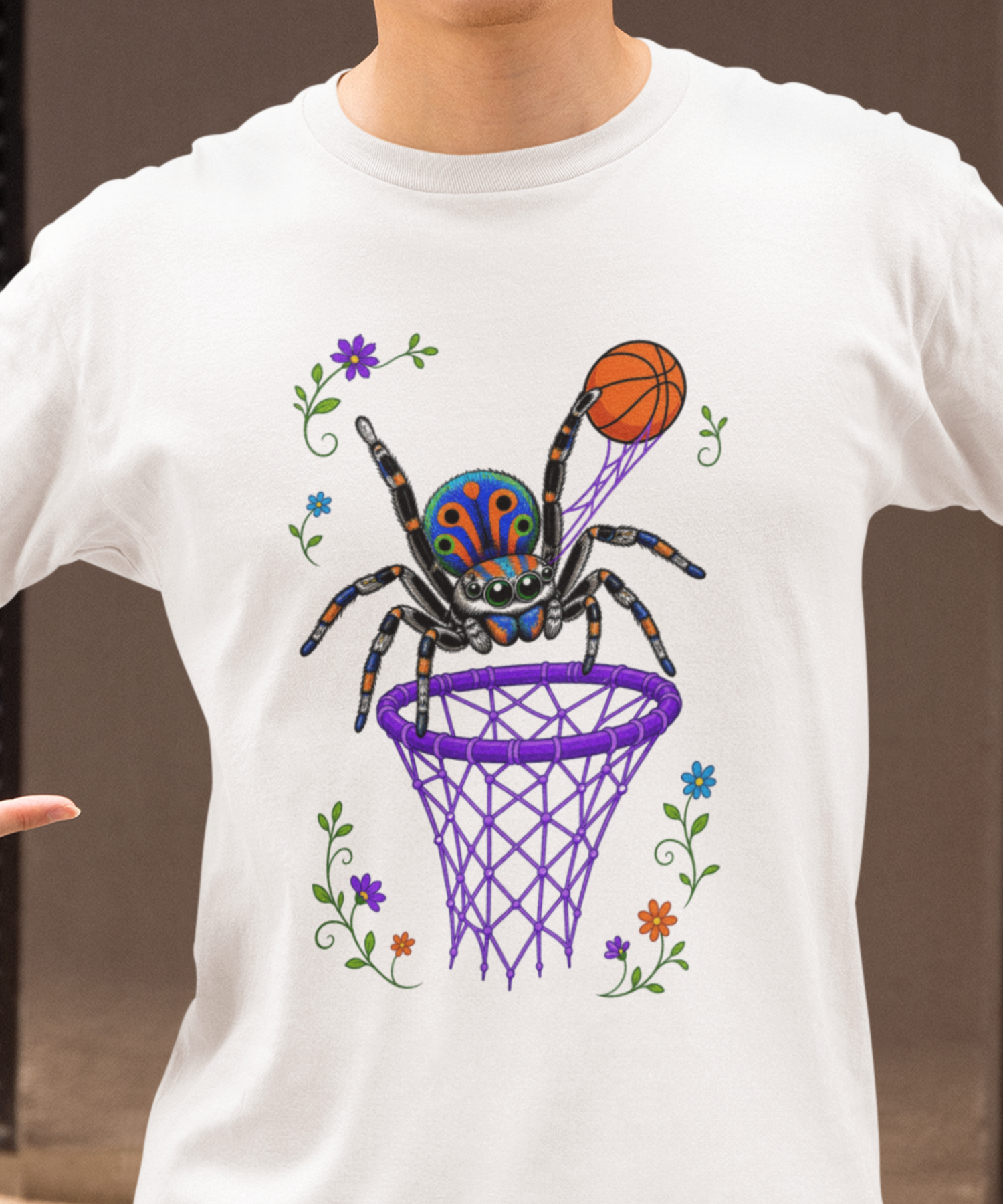 Peacock Spider Basketball Gildan Softstyle Adult Unisex T-Shirt, Colorful Spider Dunk Graphic Tee product thumbnail image