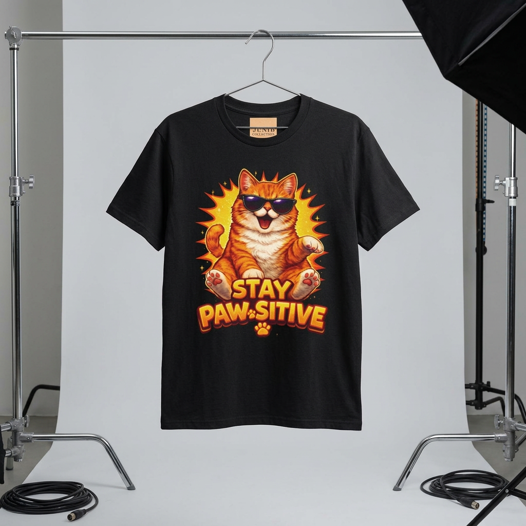 Stay Paw-sitive Cat T-Shirt — Retro Sunburst Cat Graphic Tee product thumbnail image Stay Paw-sitive Cat T-Shirt — Retro Sunburst Cat Graphic Tee product thumbnail image