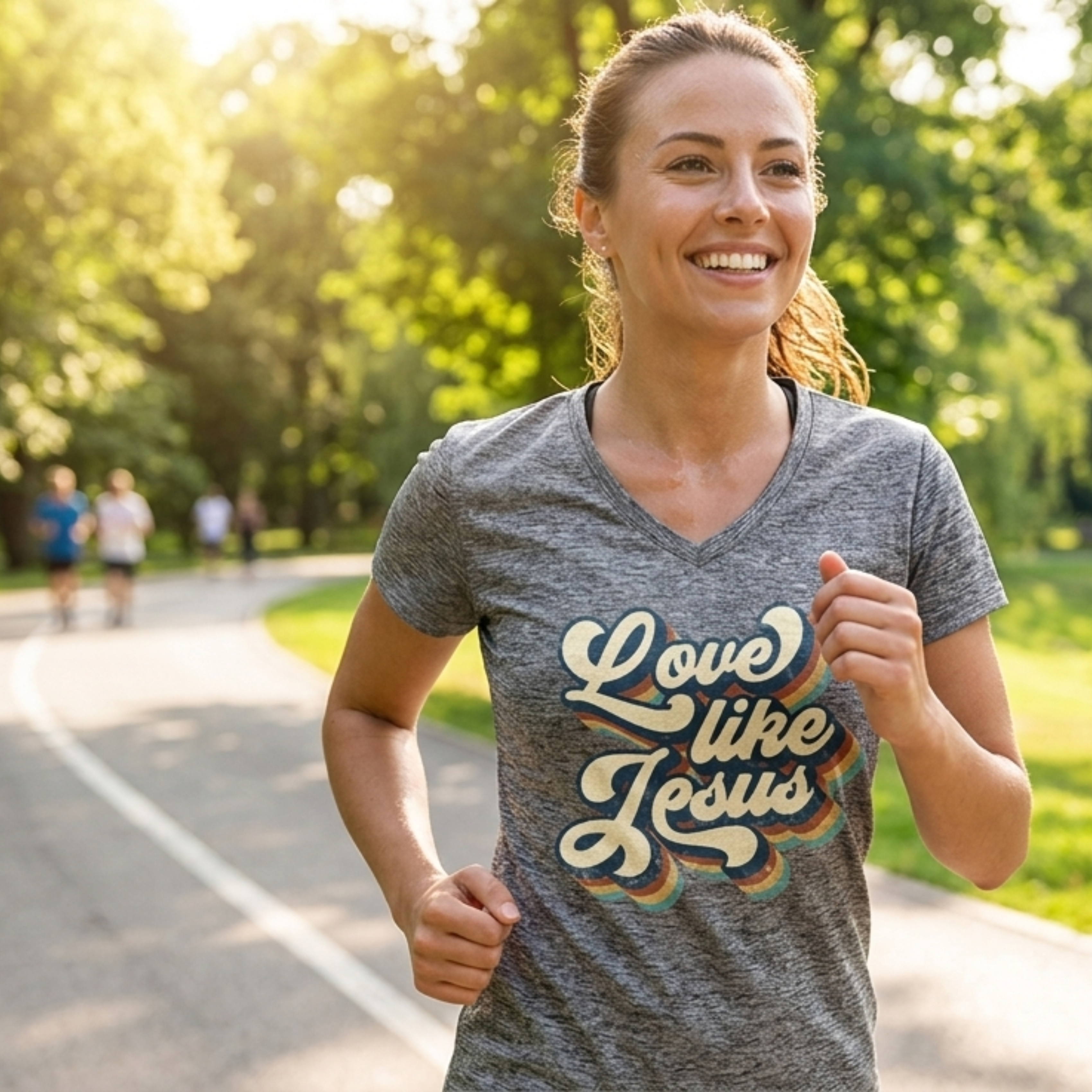 Love Like Jesus V-Neck Tee — Retro Christian Faith Women's Shirt product thumbnail image Love Like Jesus V-Neck Tee — Retro Christian Faith Women's Shirt product thumbnail image