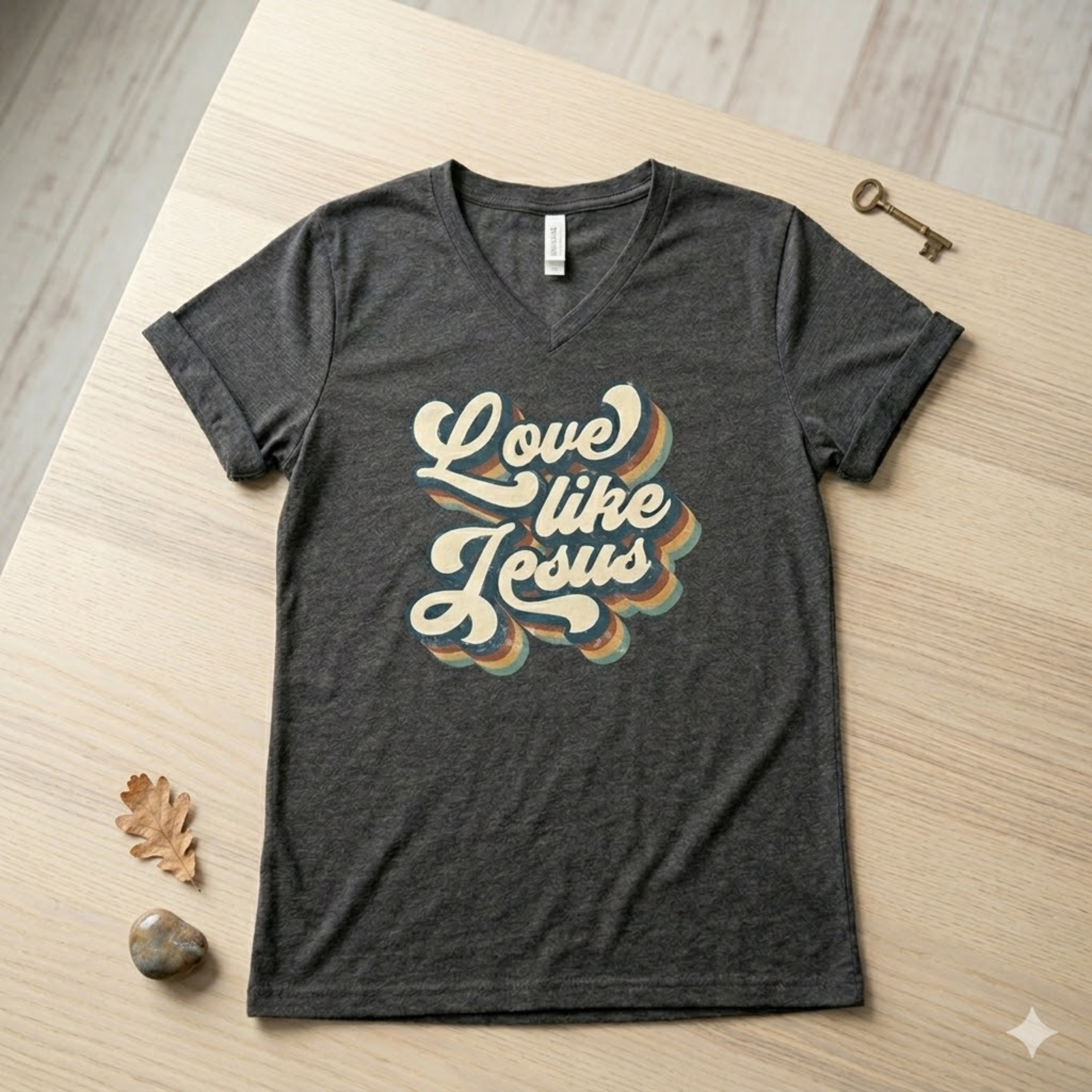 Love Like Jesus V-Neck Tee — Retro Christian Faith Women's Shirt