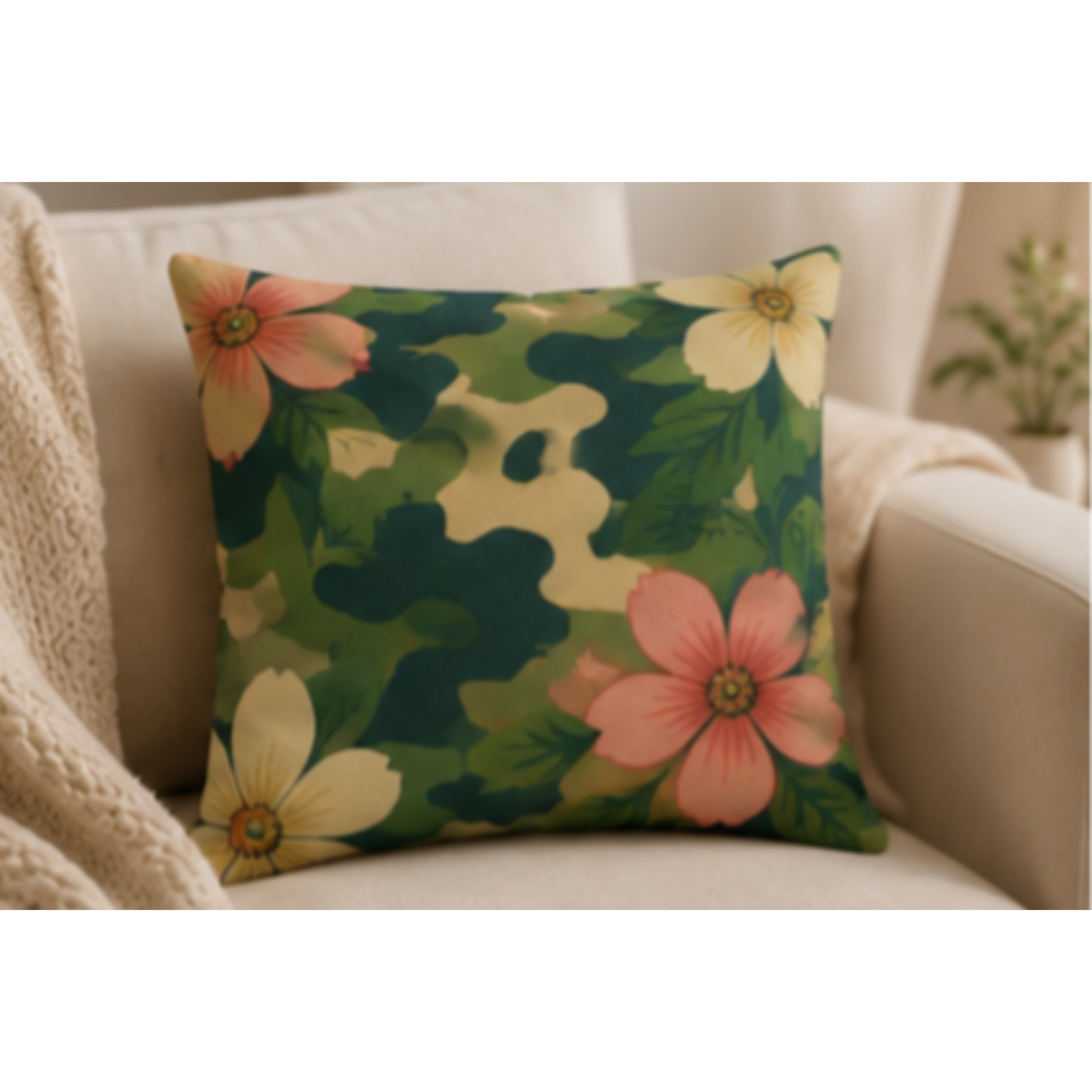 Floral Camo Outdoor Pillow — Tropical Flowers on Green Camouflage product thumbnail image