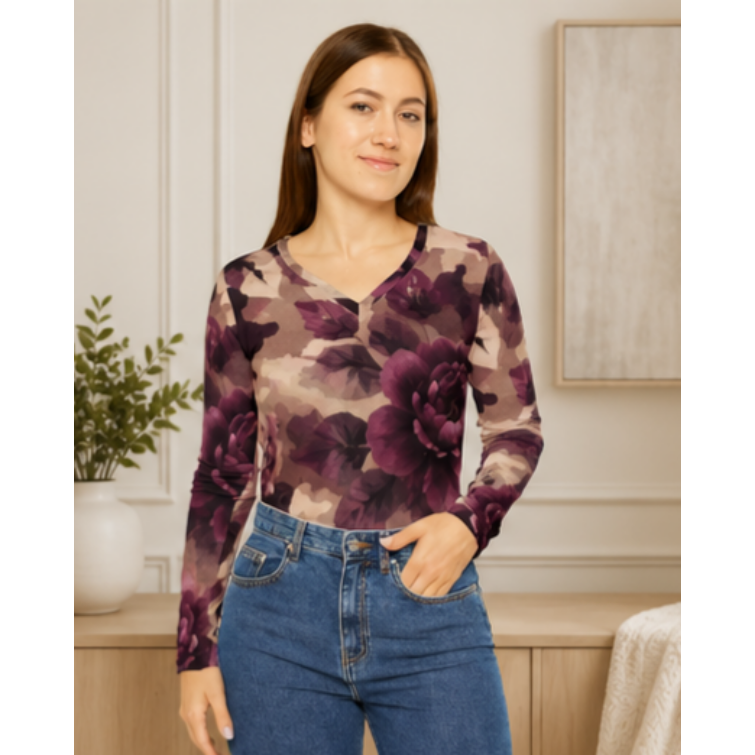 Floral Camouflage V-Neck Long Sleeve product thumbnail image Floral Camouflage V-Neck Long Sleeve product thumbnail image
