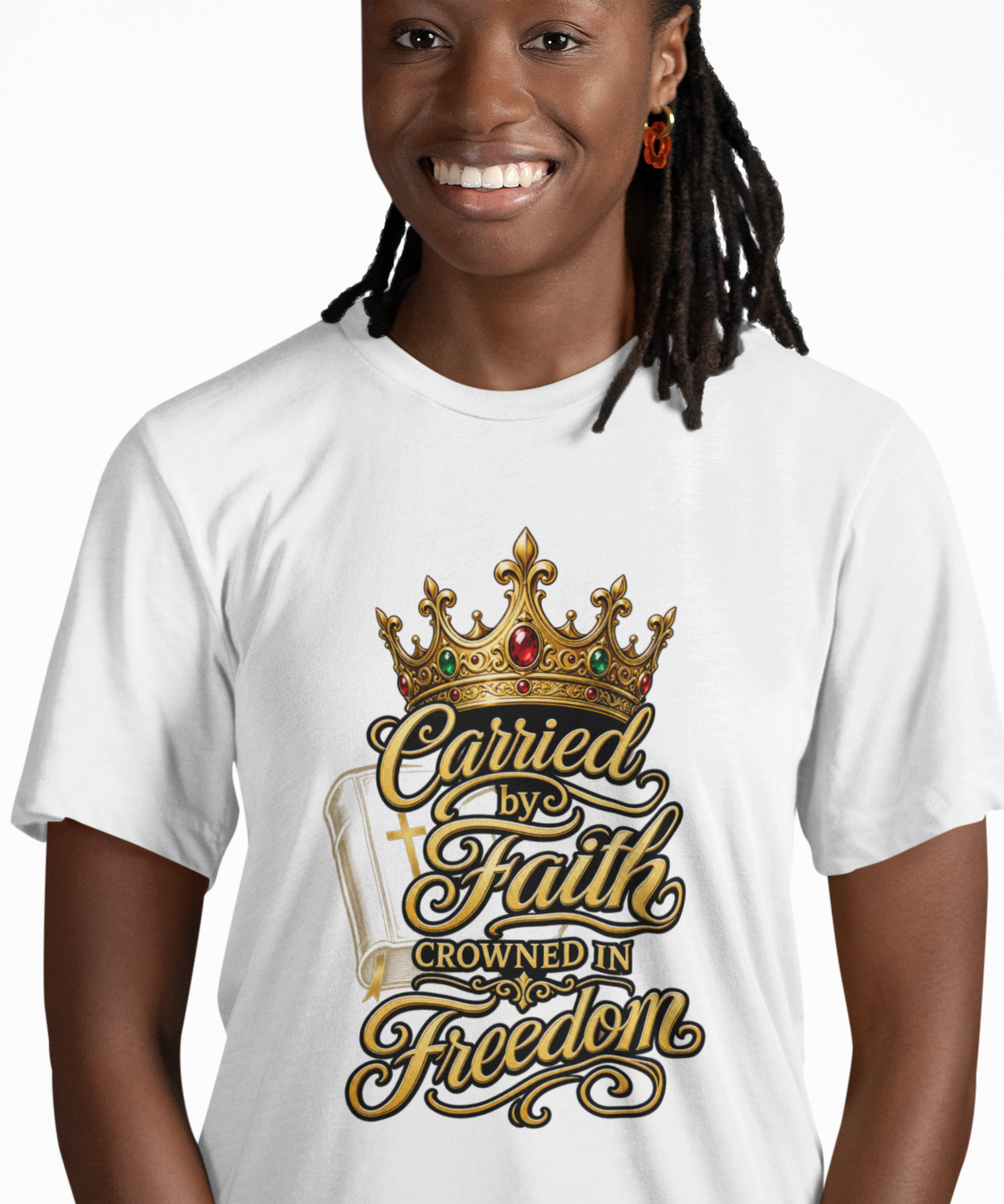 'Carried by Faith Crowned in Freedom', Bella + Canvas Adult Unisex T-Shirt, Religious Inspirational Tee, Juneteenth Freedom and Faith Independence Graphic product thumbnail image 'Carried by Faith Crowned in Freedom', Bella + Canvas Adult Unisex T-Shirt, Religious Inspirational Tee, Juneteenth Freedom and Faith Independence Graphic product thumbnail image