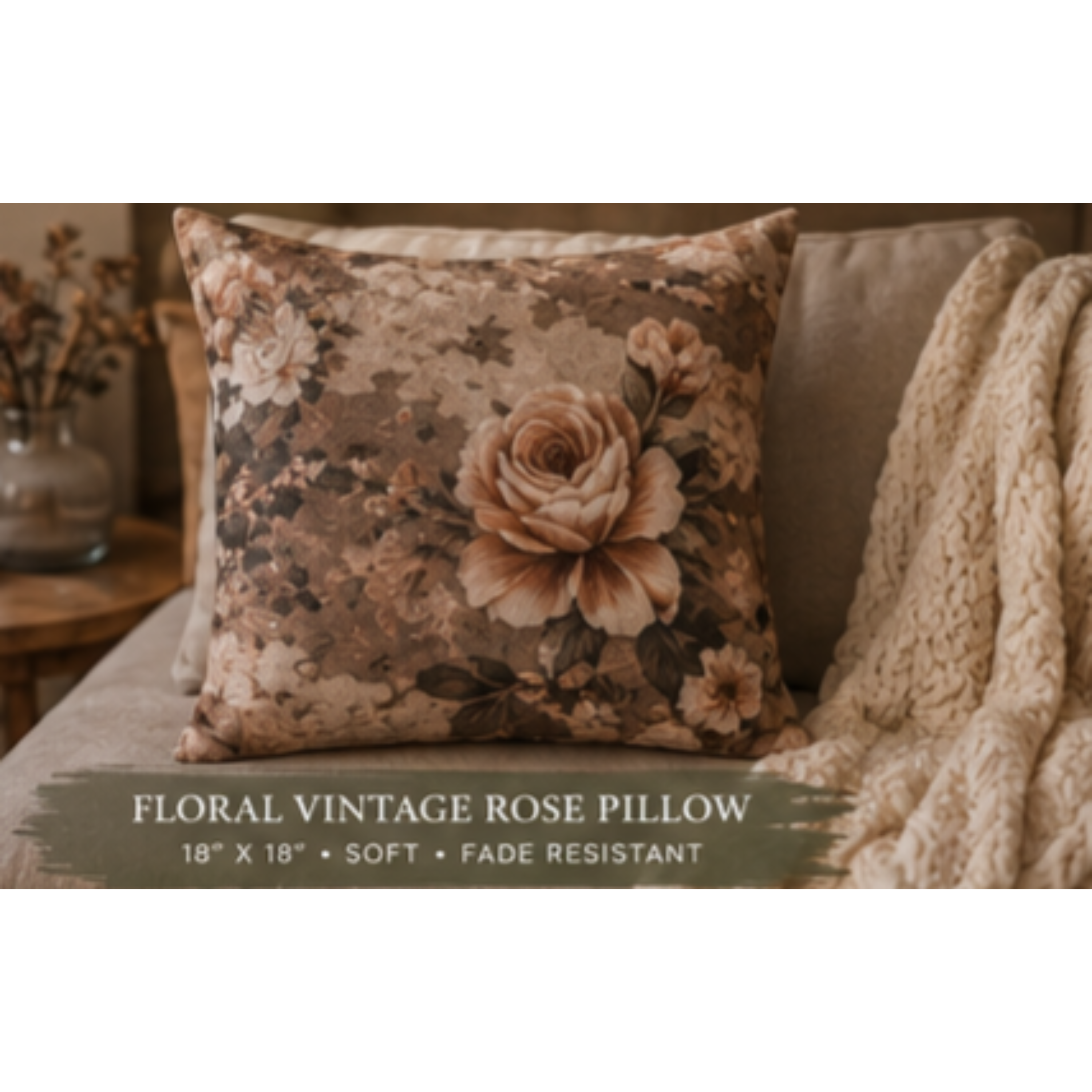Floral Vintage Rose Pillow product thumbnail image Floral Vintage Rose Pillow product thumbnail image