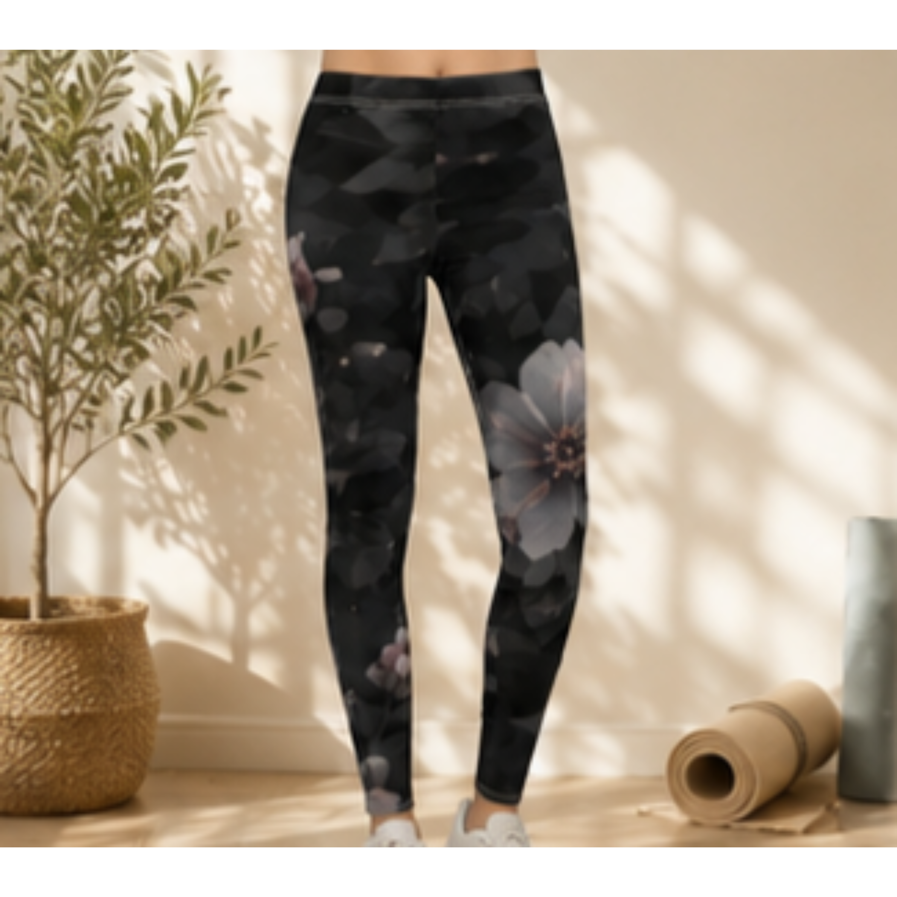 Floral Noir Leggings — Women's Floral Print High-Waist Casual Leggings product thumbnail image