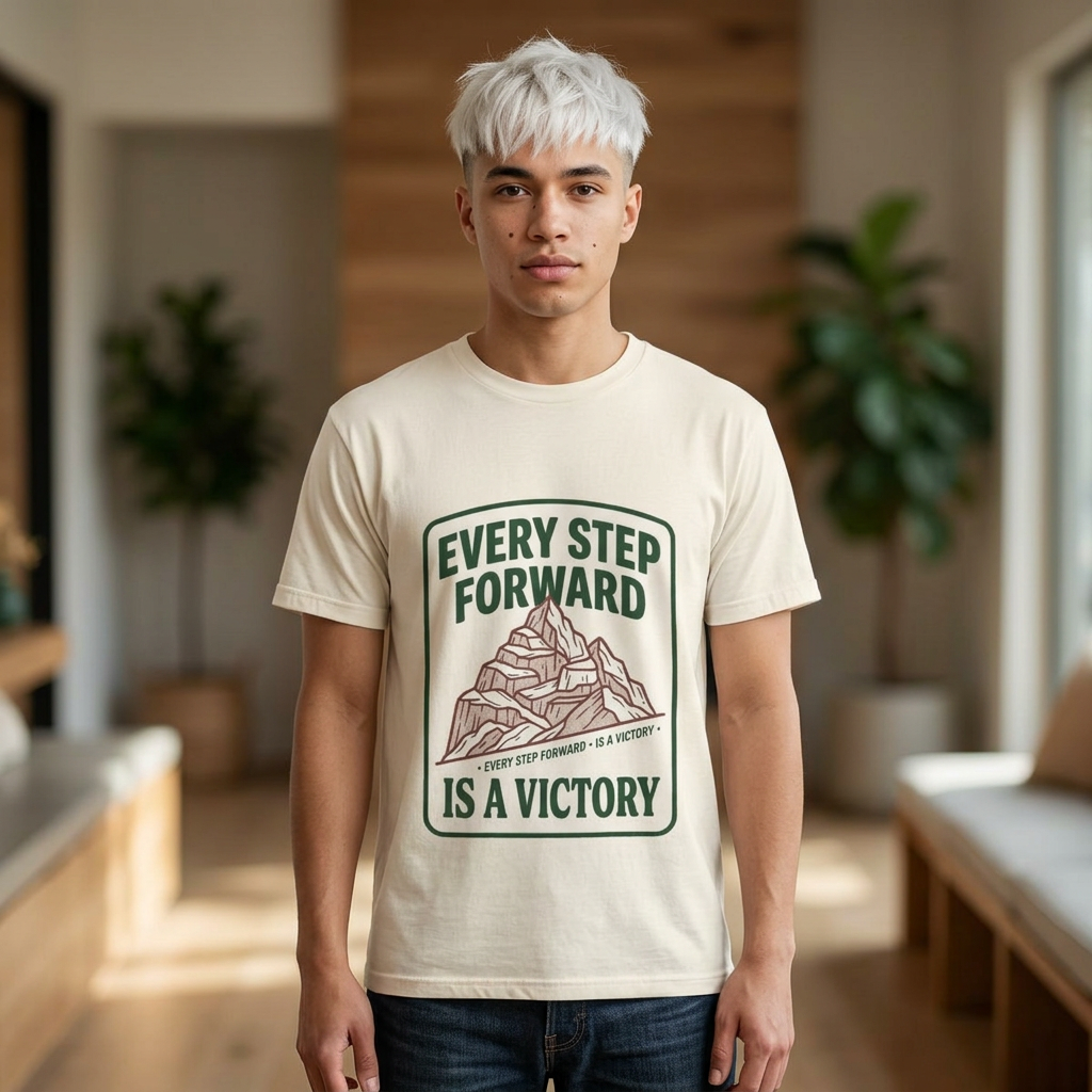 Every Step Forward Is a Victory T-Shirt — Motivational Mountain Hiking Tee product thumbnail image Every Step Forward Is a Victory T-Shirt — Motivational Mountain Hiking Tee product thumbnail image