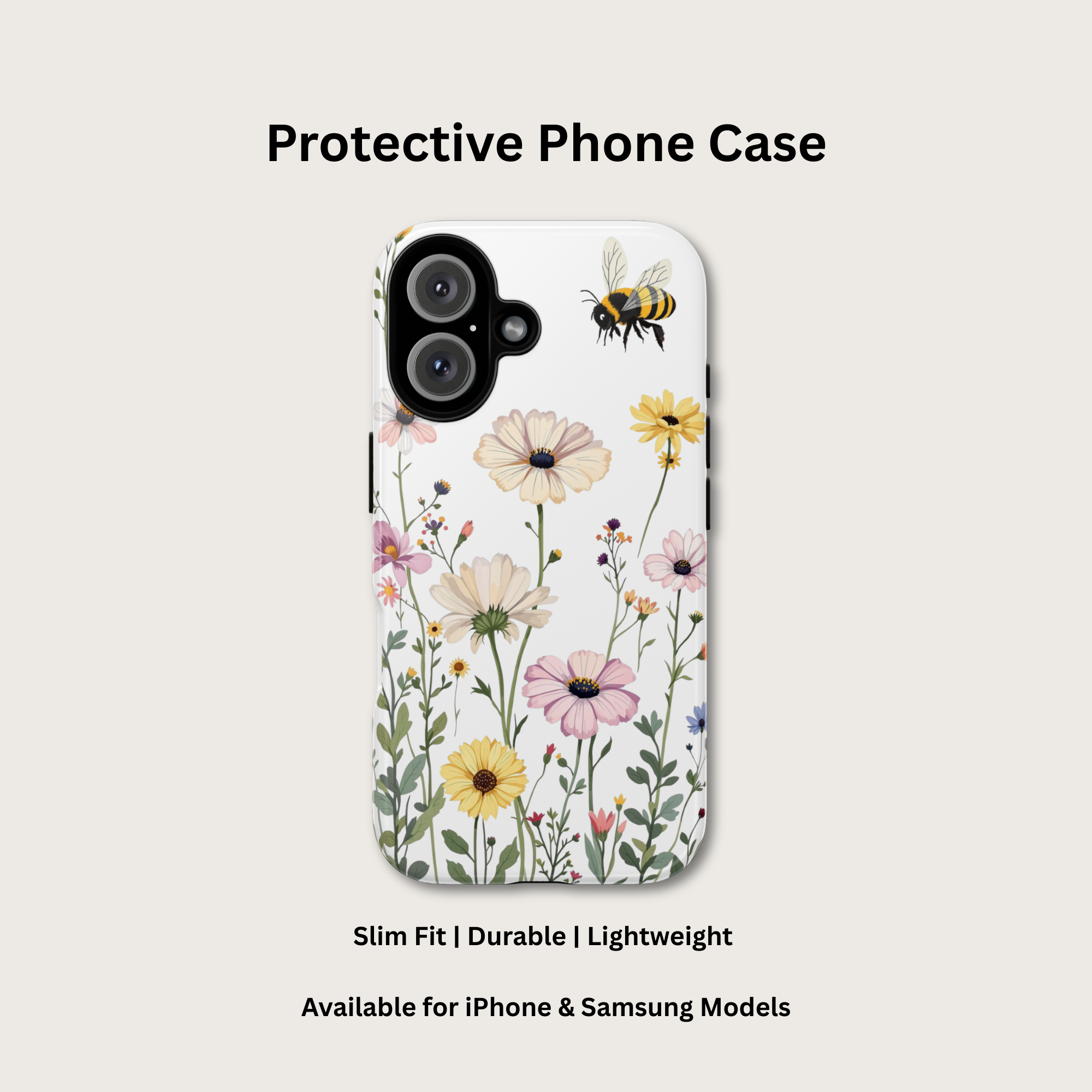 Floral Wildflower Bee Phone Case — Tough Protective Smartphone Cover product thumbnail image