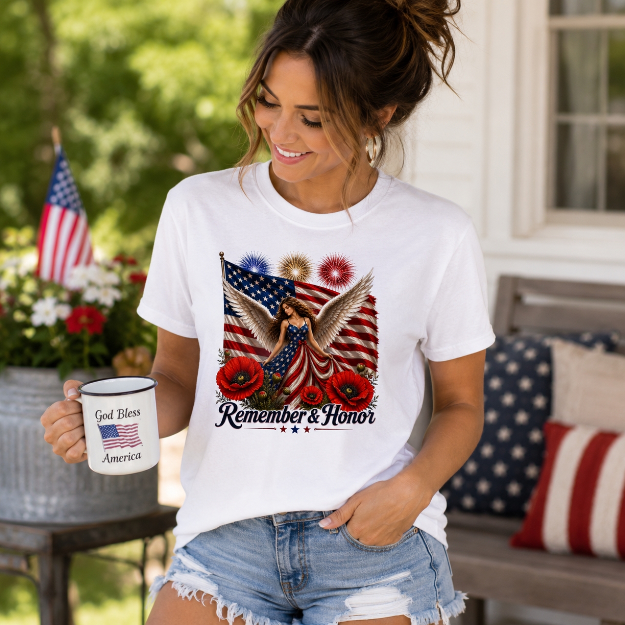 Remember &amp; Honor Angel Patriotic Shirt | Americana Memorial Tee product thumbnail image