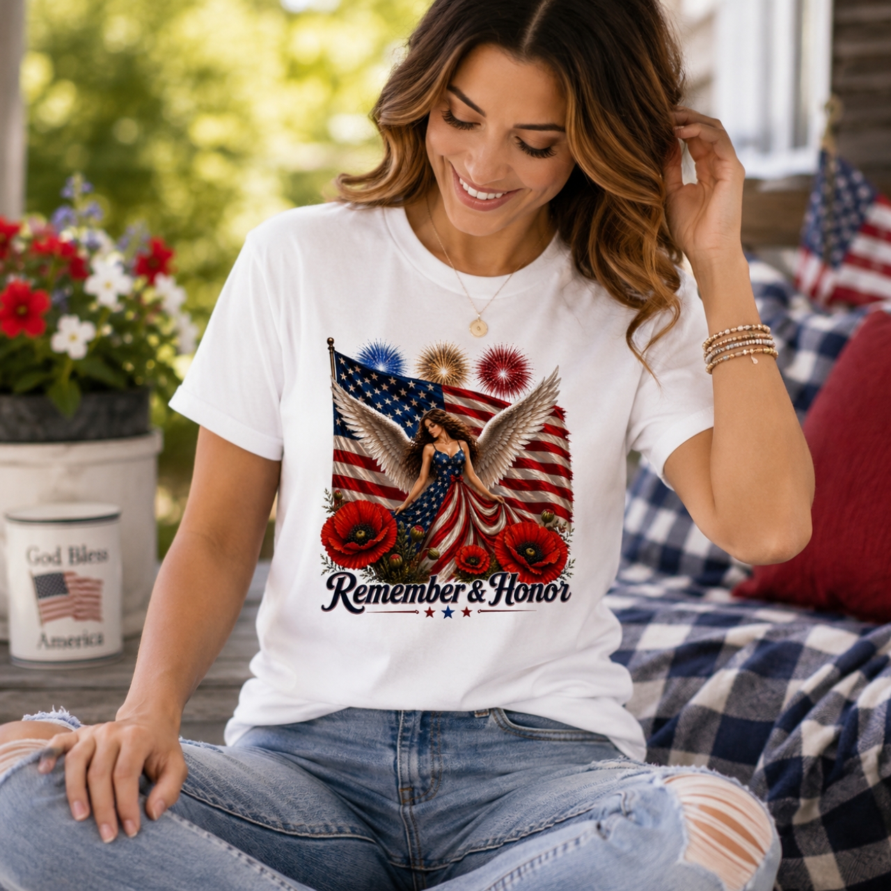 Remember &amp; Honor Angel Patriotic Shirt | Americana Memorial Tee product thumbnail image