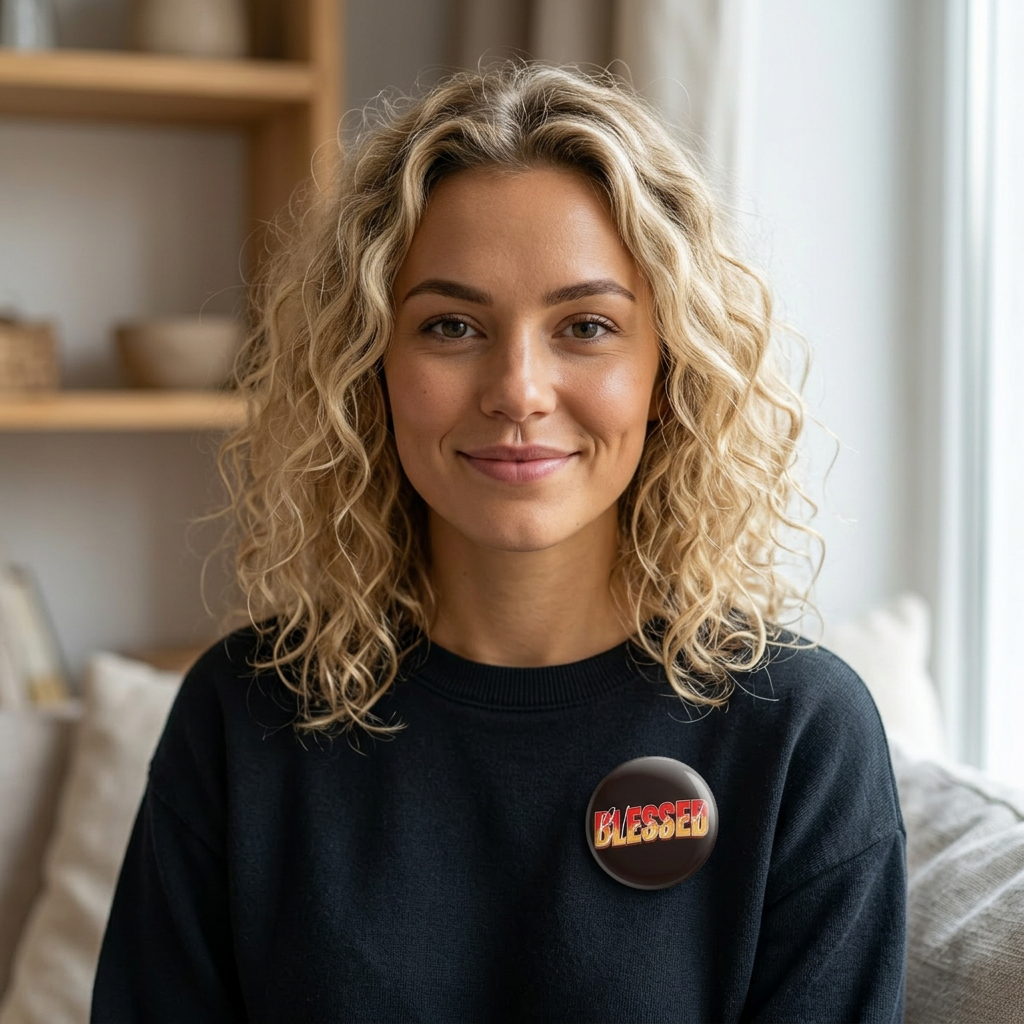 'BLESSED' Affirmation Pin Button — 'BLESSED' Christian Encouragement Badge product thumbnail image 'BLESSED' Affirmation Pin Button — 'BLESSED' Christian Encouragement Badge product thumbnail image