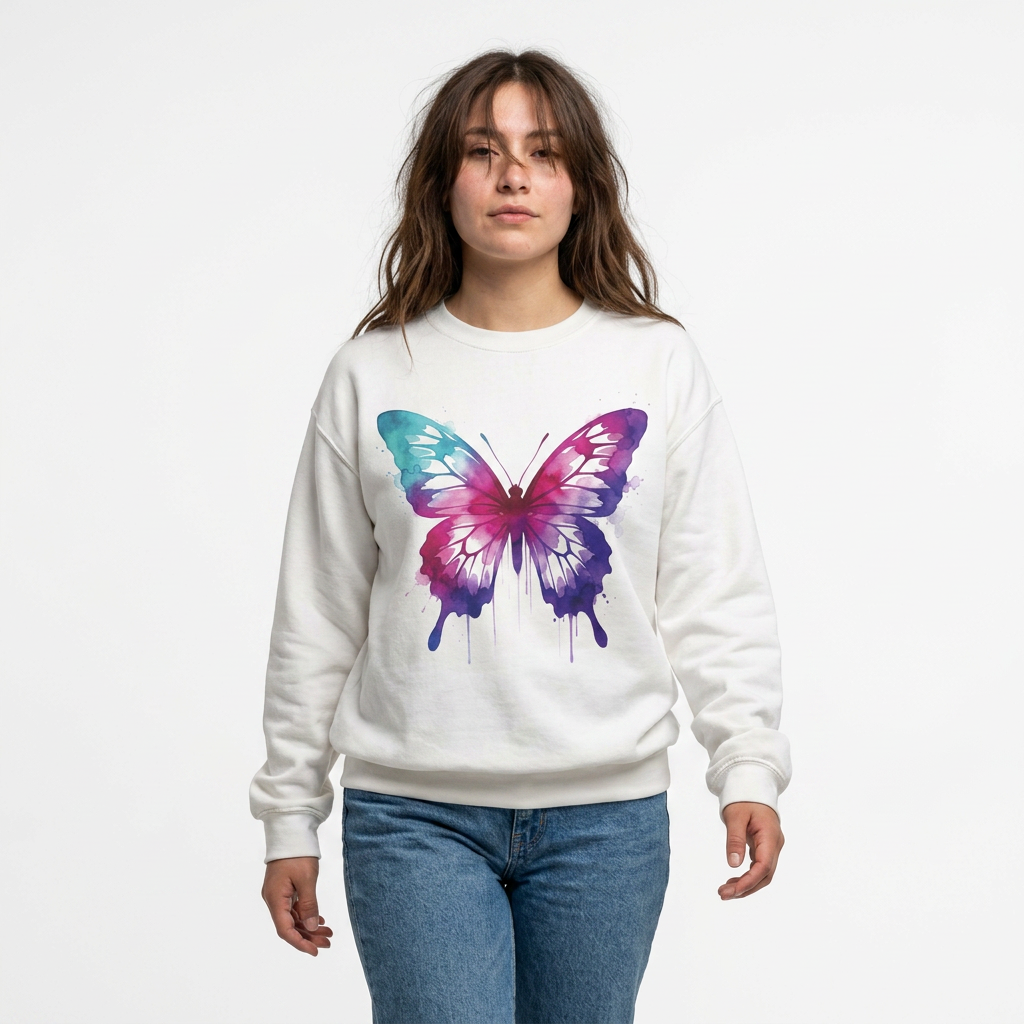 "The Watercolor Butterfly" Crewneck Sweatshirt | Artistic Pastel Pullover for Women | Cozy Aesthetic Nature Sweater product thumbnail image "The Watercolor Butterfly" Crewneck Sweatshirt | Artistic Pastel Pullover for Women | Cozy Aesthetic Nature Sweater product thumbnail image