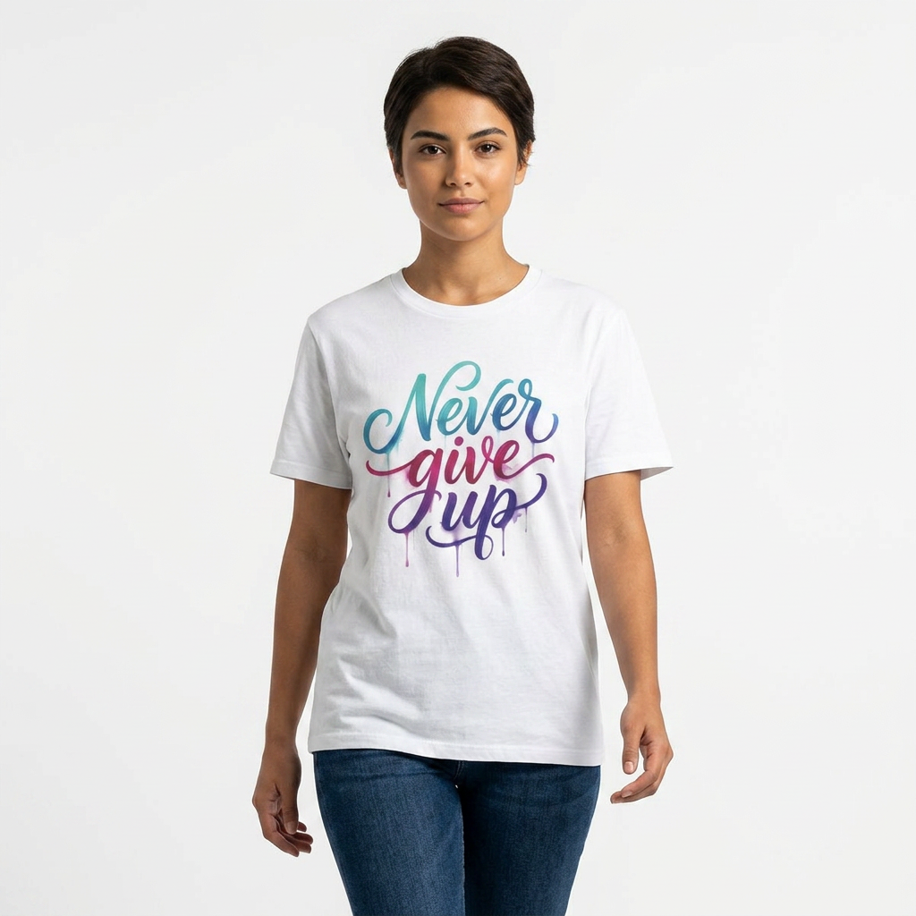"NEVER GIVE UP" Watercolor Script T-Shirt | Inspirational Motivation Tee | Natural Cotton Feminine Pastel Graphic Shirt product thumbnail image "NEVER GIVE UP" Watercolor Script T-Shirt | Inspirational Motivation Tee | Natural Cotton Feminine Pastel Graphic Shirt product thumbnail image
