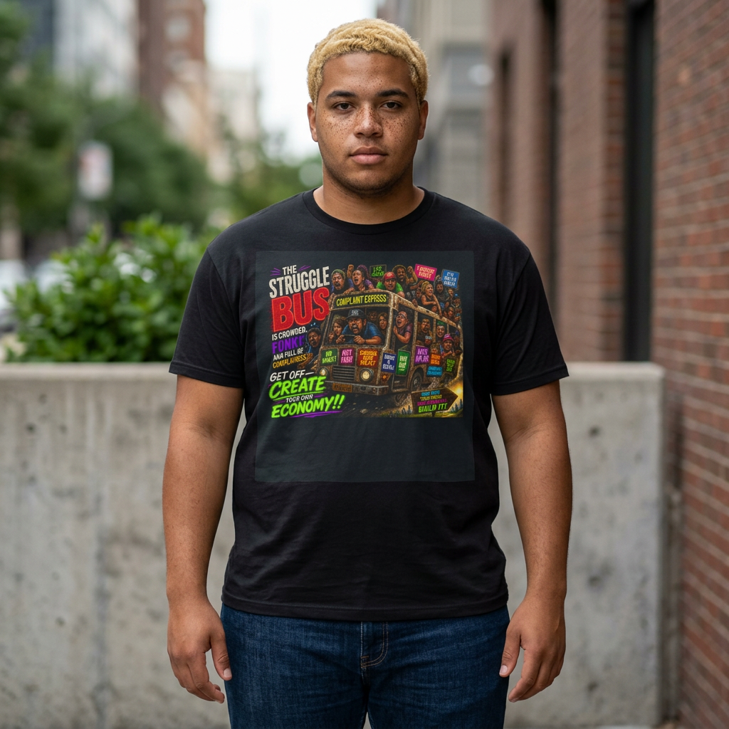 STRUGGLE BUS™ “CREATE YOUR OWN ECONOMY” Motivational Graphic Tee | Streetwear Statement Shirt | LifeCoachDesigns.shop Exclusive product thumbnail image