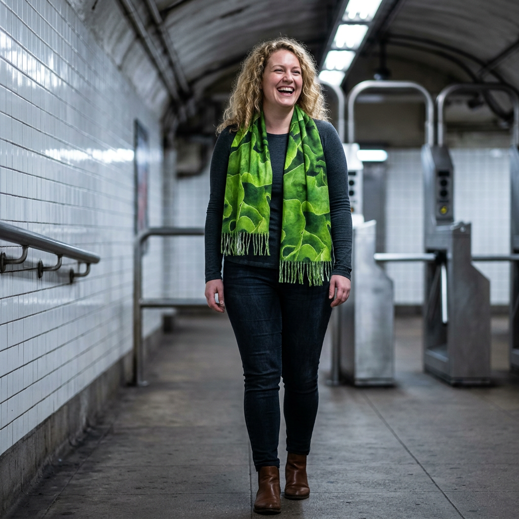 The Market Shawl, Soft, Leafy Light Scarf— Botanical Green Fashion Scarf 27"x71"  