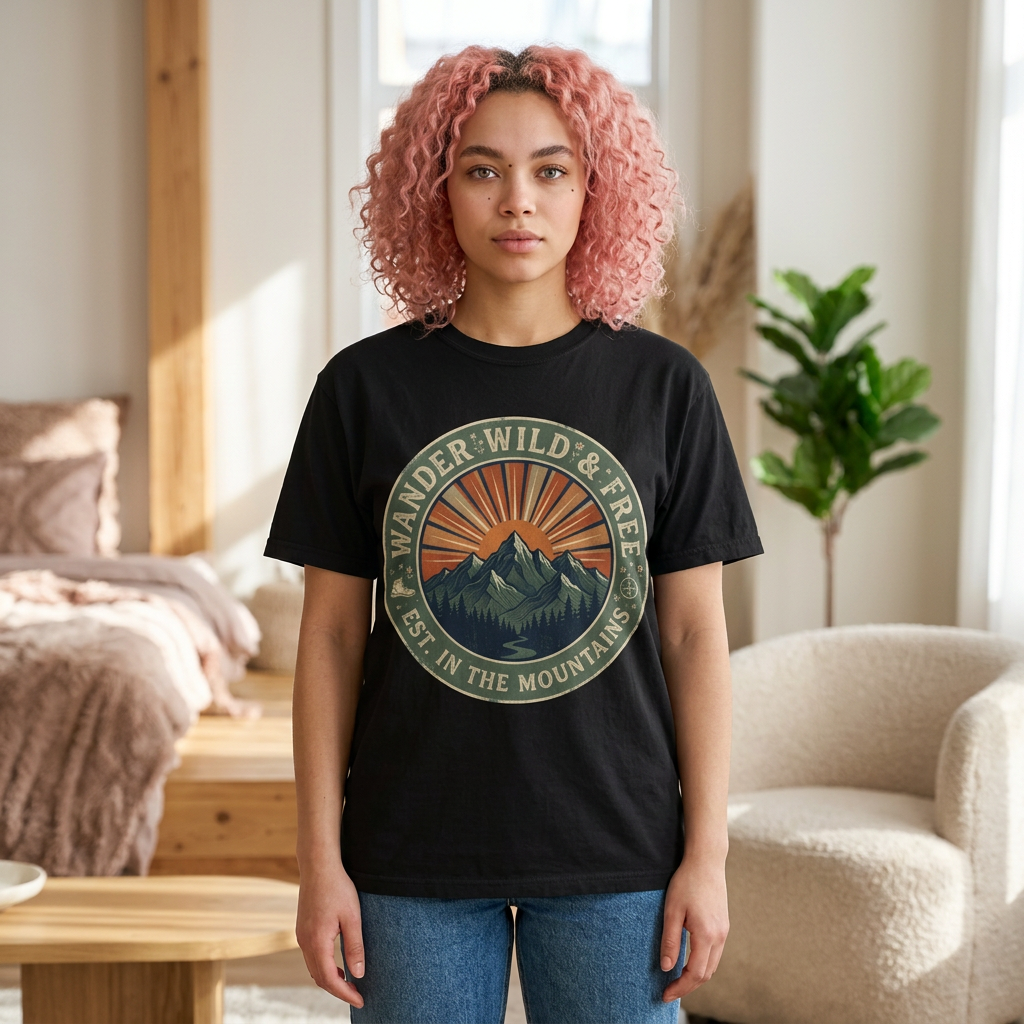 Wander Wild &amp; Free Mountain T-Shirt — Vintage Outdoor Adventure Tee product thumbnail image