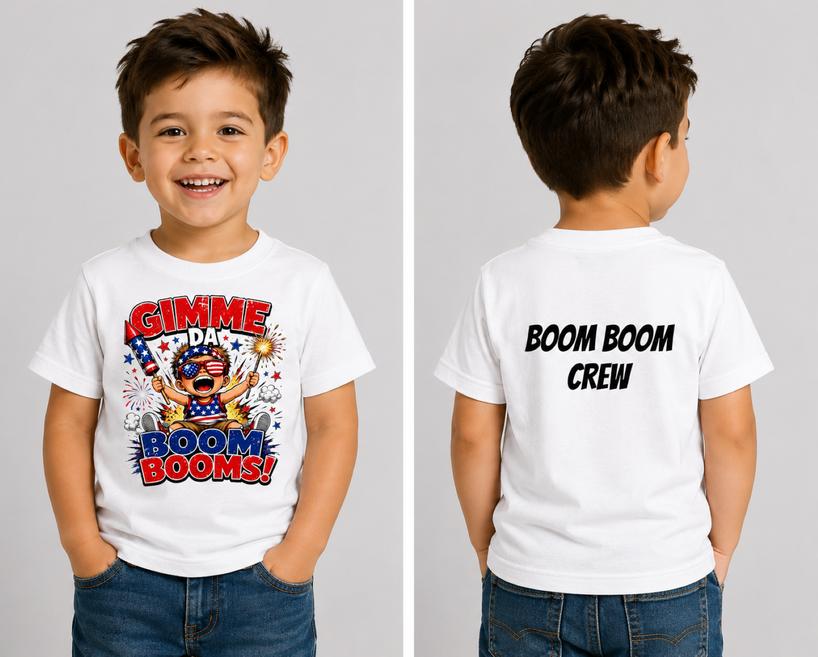 Gimme Da Boom Booms Toddler Tee — 4th of July Patriotic "Boom Boom Crew" Shirt