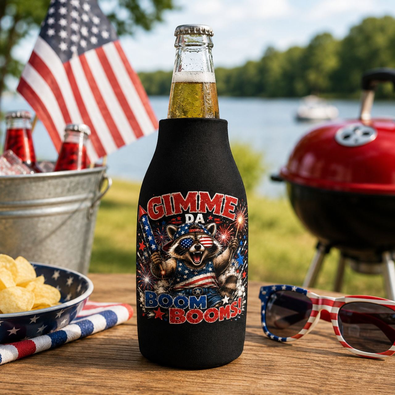 Gimme Da Boom Booms 4th of July Bottle Cooler Sleeve product thumbnail image