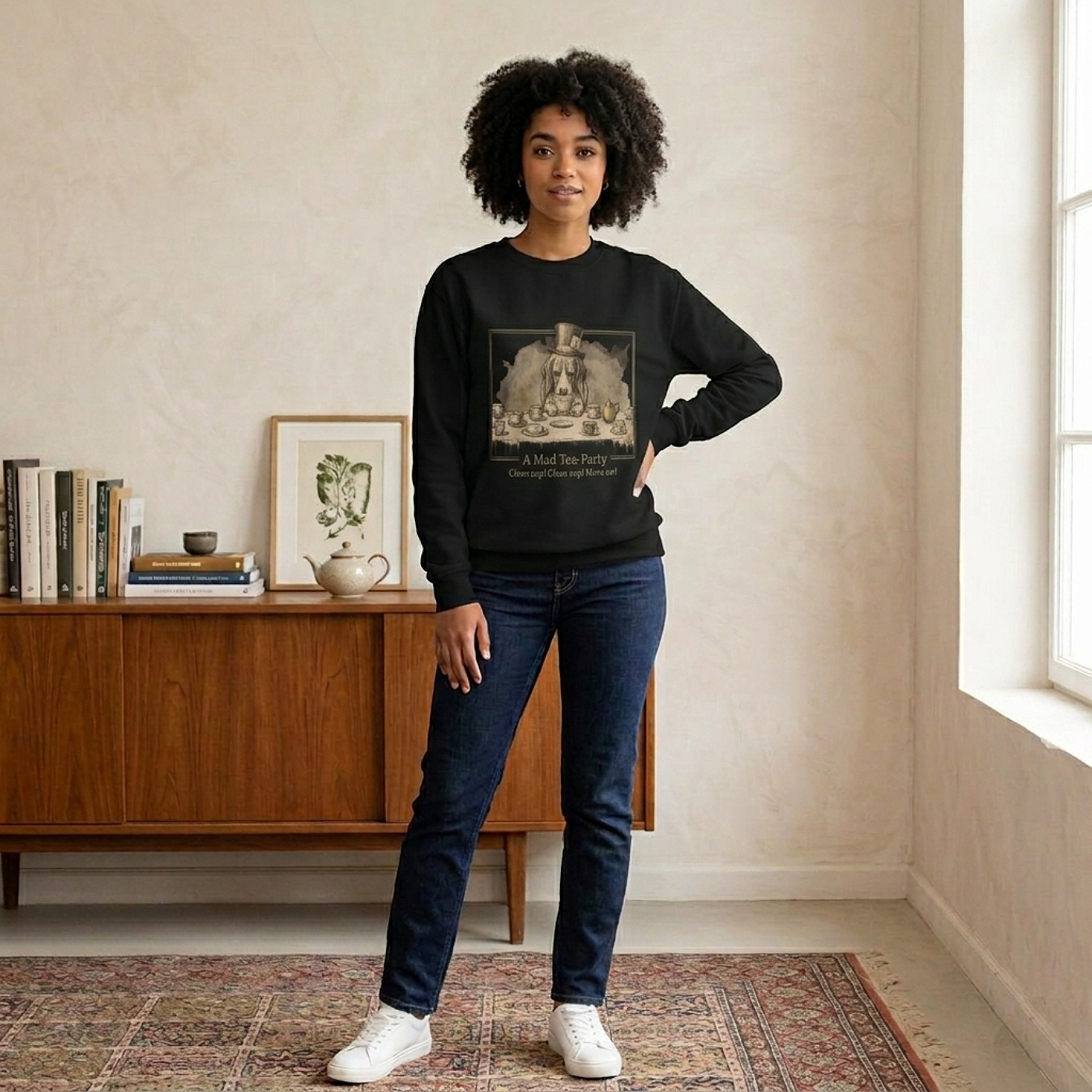 Alice in Wonderland 'Mad Tea Party' Vintage Crewneck Sweatshirt product thumbnail image Alice in Wonderland 'Mad Tea Party' Vintage Crewneck Sweatshirt product thumbnail image