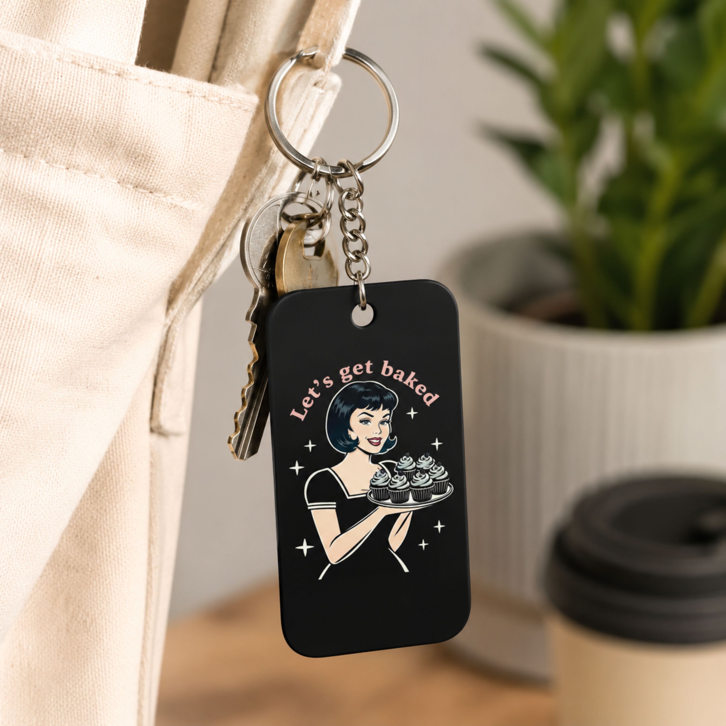 Retro Baker Keychain Charm – "Let's Get Baked" Double-Sided Keyring product thumbnail image