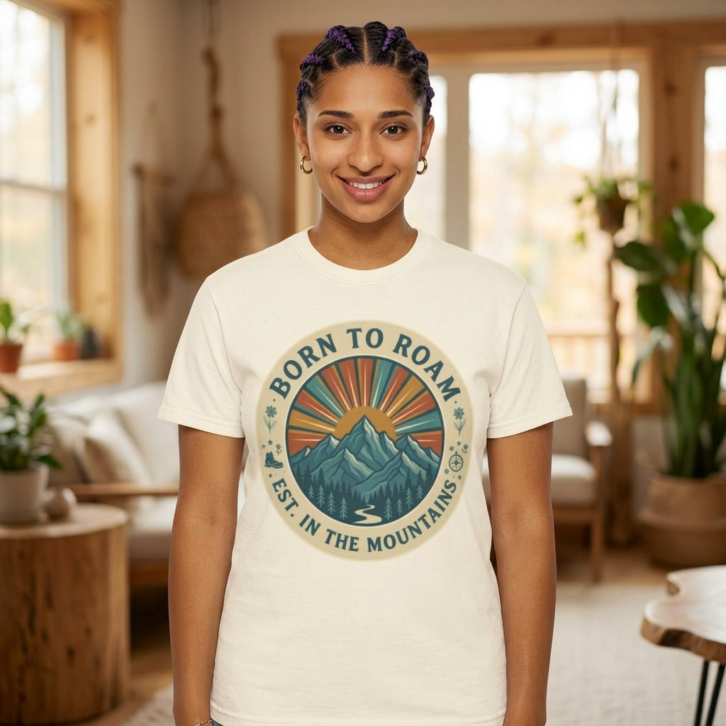 Born to Roam Mountain T-Shirt — Retro Outdoor Hiking Tee product thumbnail image