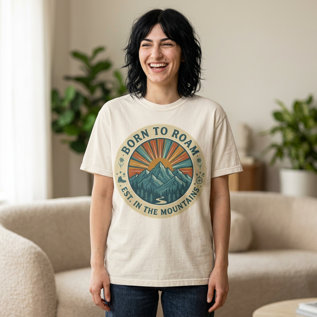 Born to Roam Mountain T-Shirt — Retro Outdoor Hiking Tee product thumbnail image Born to Roam Mountain T-Shirt — Retro Outdoor Hiking Tee product thumbnail image