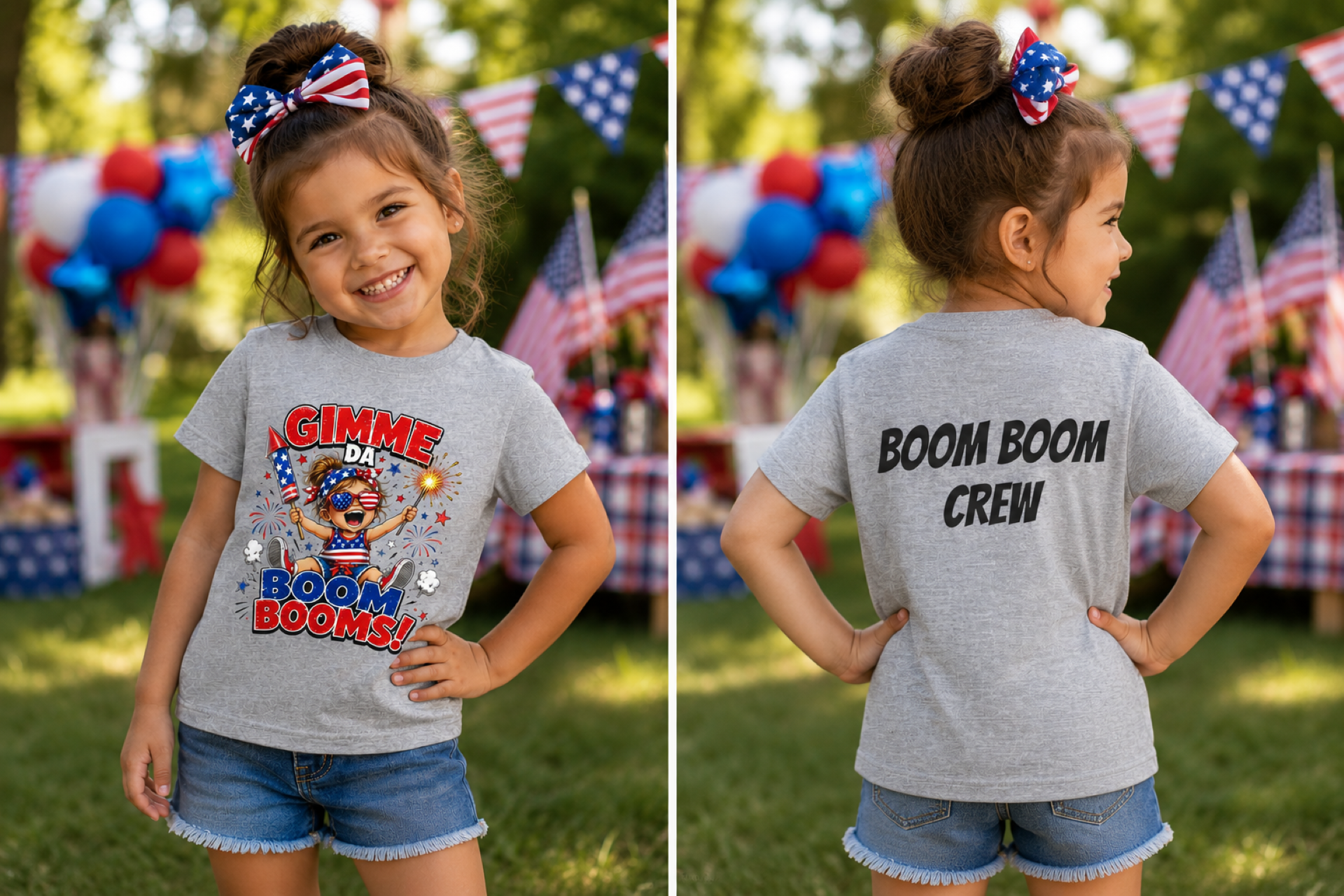 Girl's Gimme Da Boom Booms Toddler Tee — 4th of July Patriotic "Boom Boom Crew" Shirt