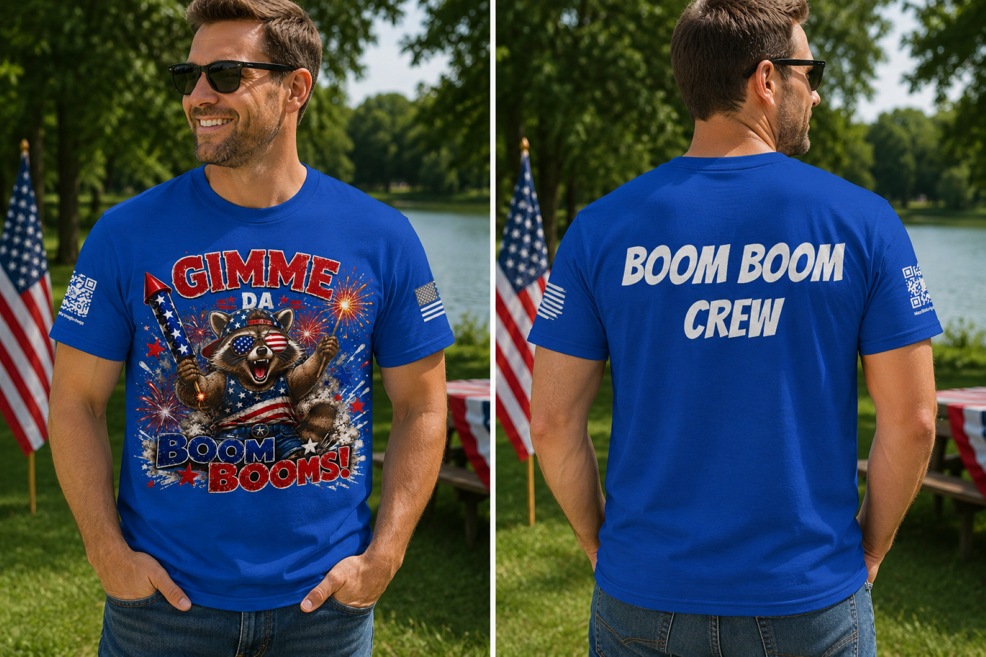 Men's Gimme Da Boom Booms! Patriotic Trash Panda 4th of July T-Shirt — Boom Boom Crew