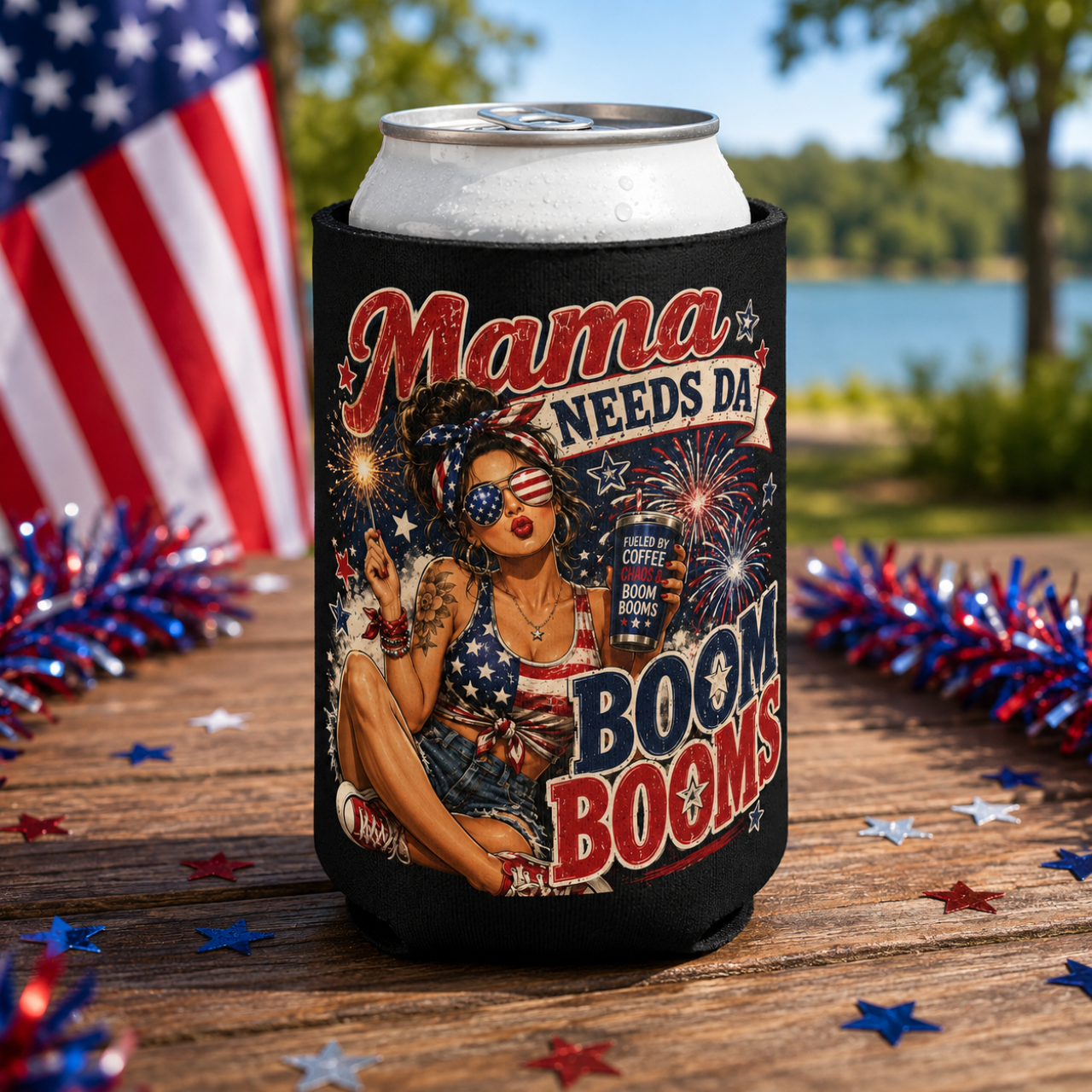 Mama Needs Da Boom Booms Can Cooler Sleeve — Patriotic 4th of July Can Insulated Sleeve product thumbnail image Mama Needs Da Boom Booms Can Cooler Sleeve — Patriotic 4th of July Can Insulated Sleeve product thumbnail image