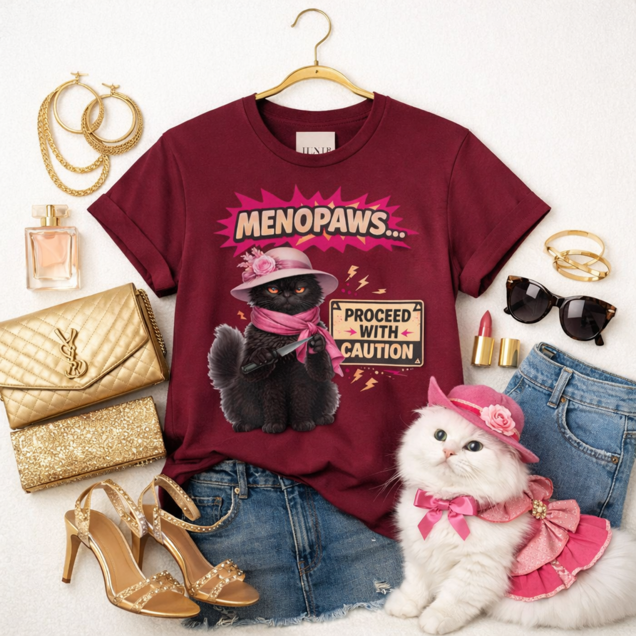 Menopaws Cat Tee — "Menopaws... Proceed With Caution" Funny Menopause Cat T-Shirt