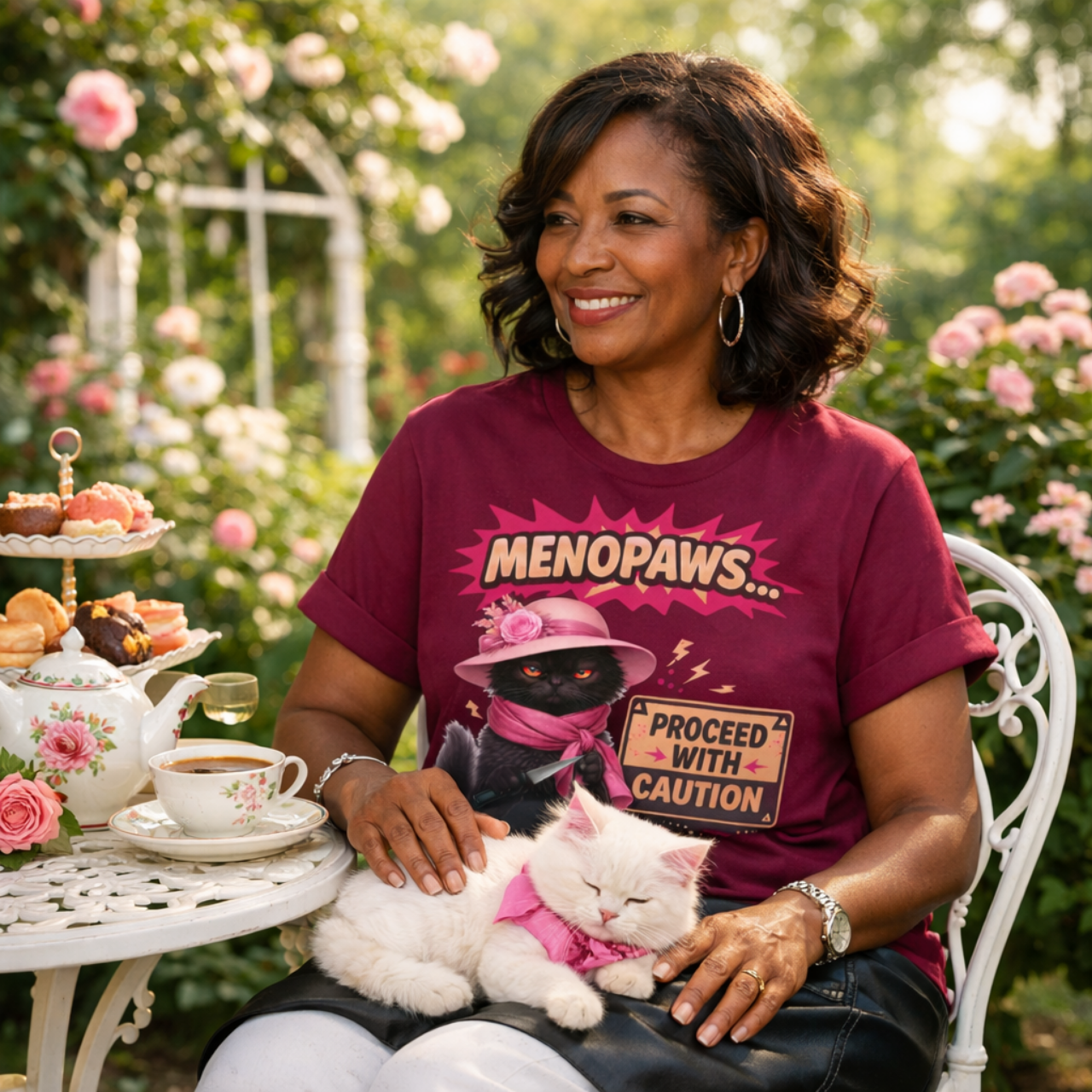Menopaws Cat Tee — "Menopaws... Proceed With Caution" Funny Menopause Cat T-Shirt product thumbnail image