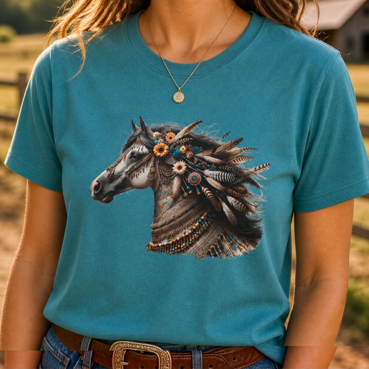Wild at Heart Boho Horse Shirt  | Western Cowgirl Tee, Rustic Horse Lover Shirt product thumbnail image