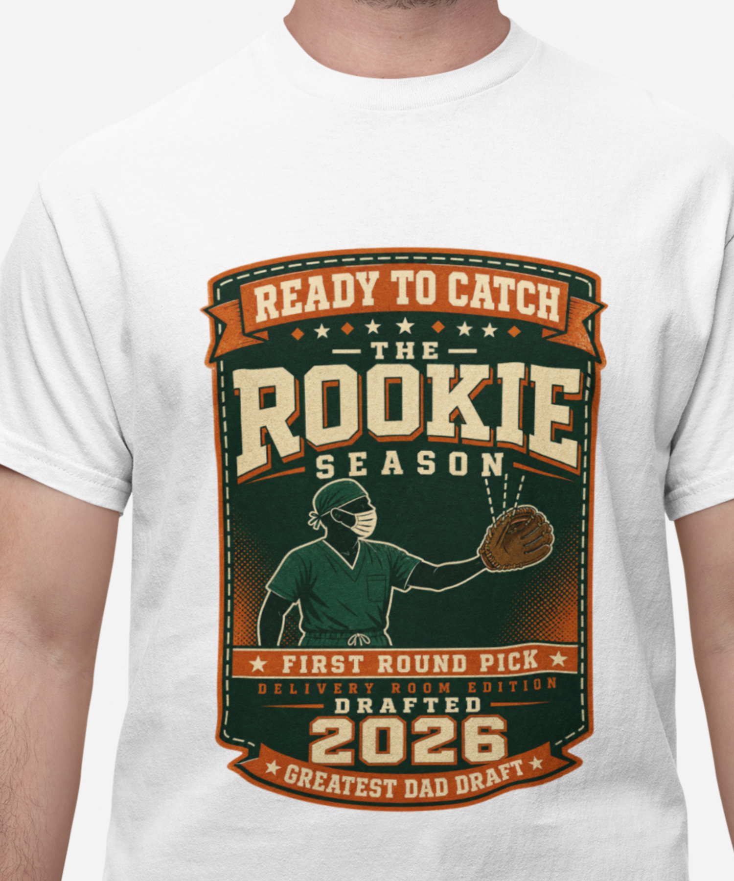 Rookie Season Baseball Style Gildan Softstyle Adult Unisex T-Shirt, "Ready to Catch" 2026 Expectant Father Draft Fan Tee, New Dad Humor, Father's Day Gift product thumbnail image