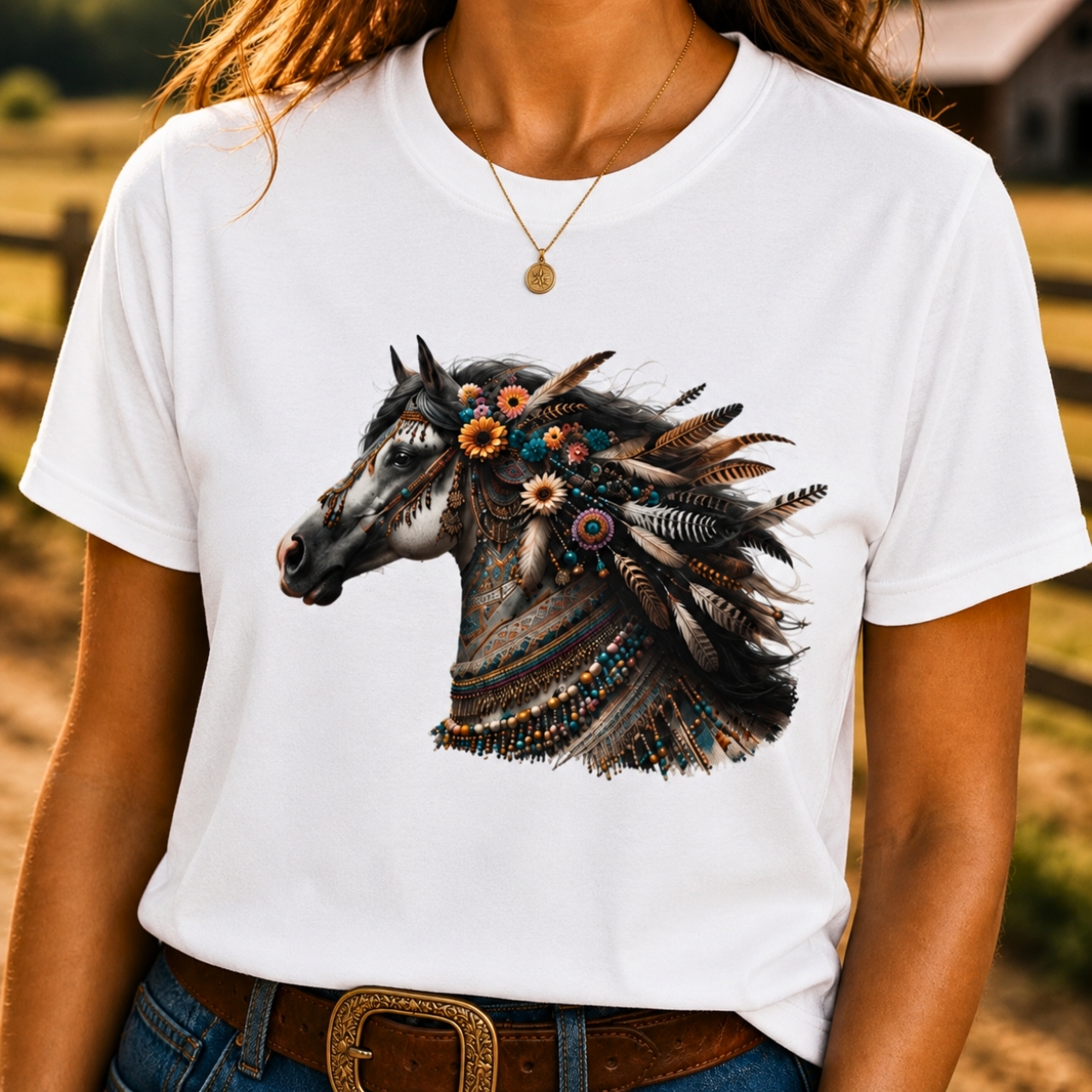 Wild at Heart Boho Horse Shirt  | Western Cowgirl Tee, Rustic Horse Lover Shirt product thumbnail image