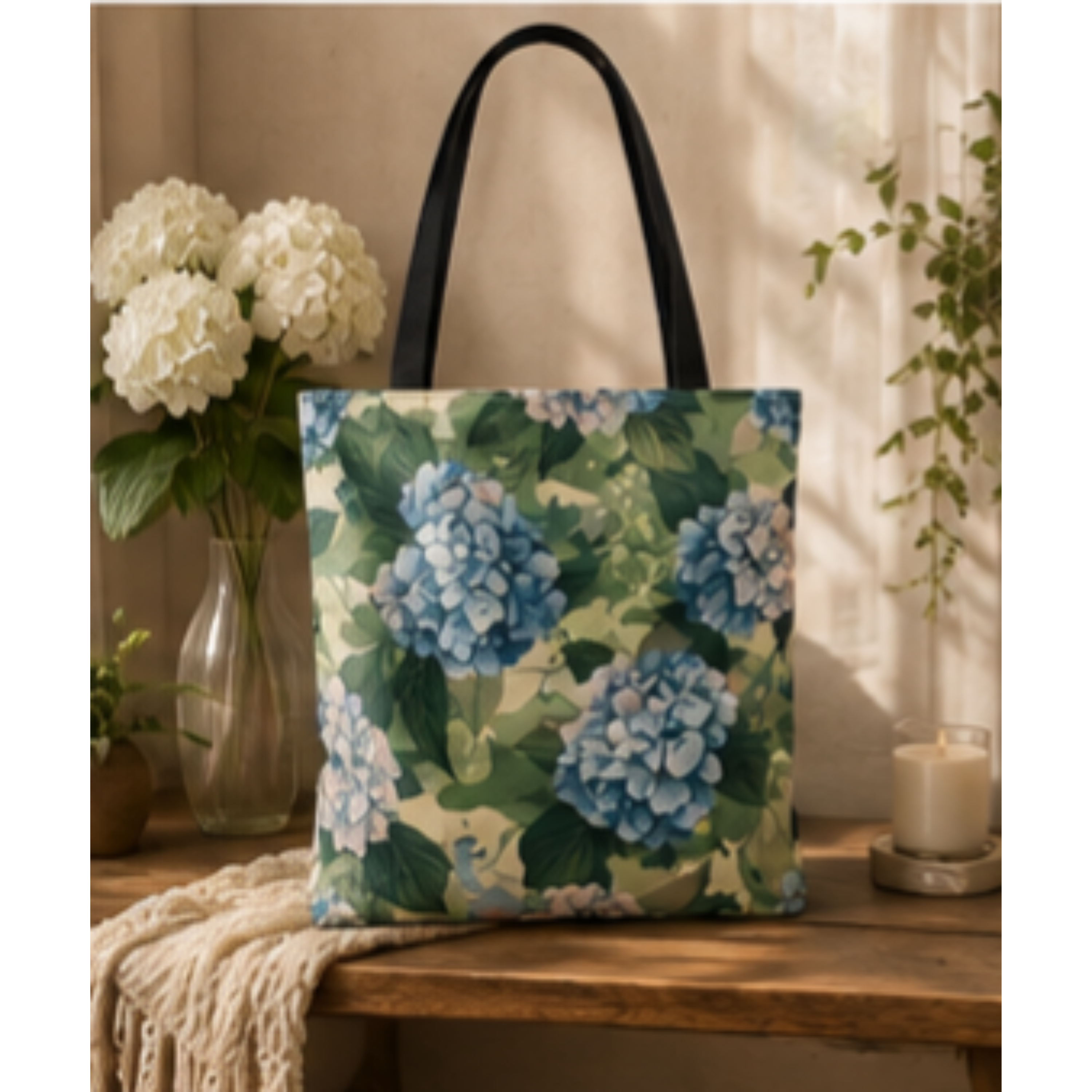 Hydrangea Floral Tote Bag — Blue Garden All-Over Print product thumbnail image