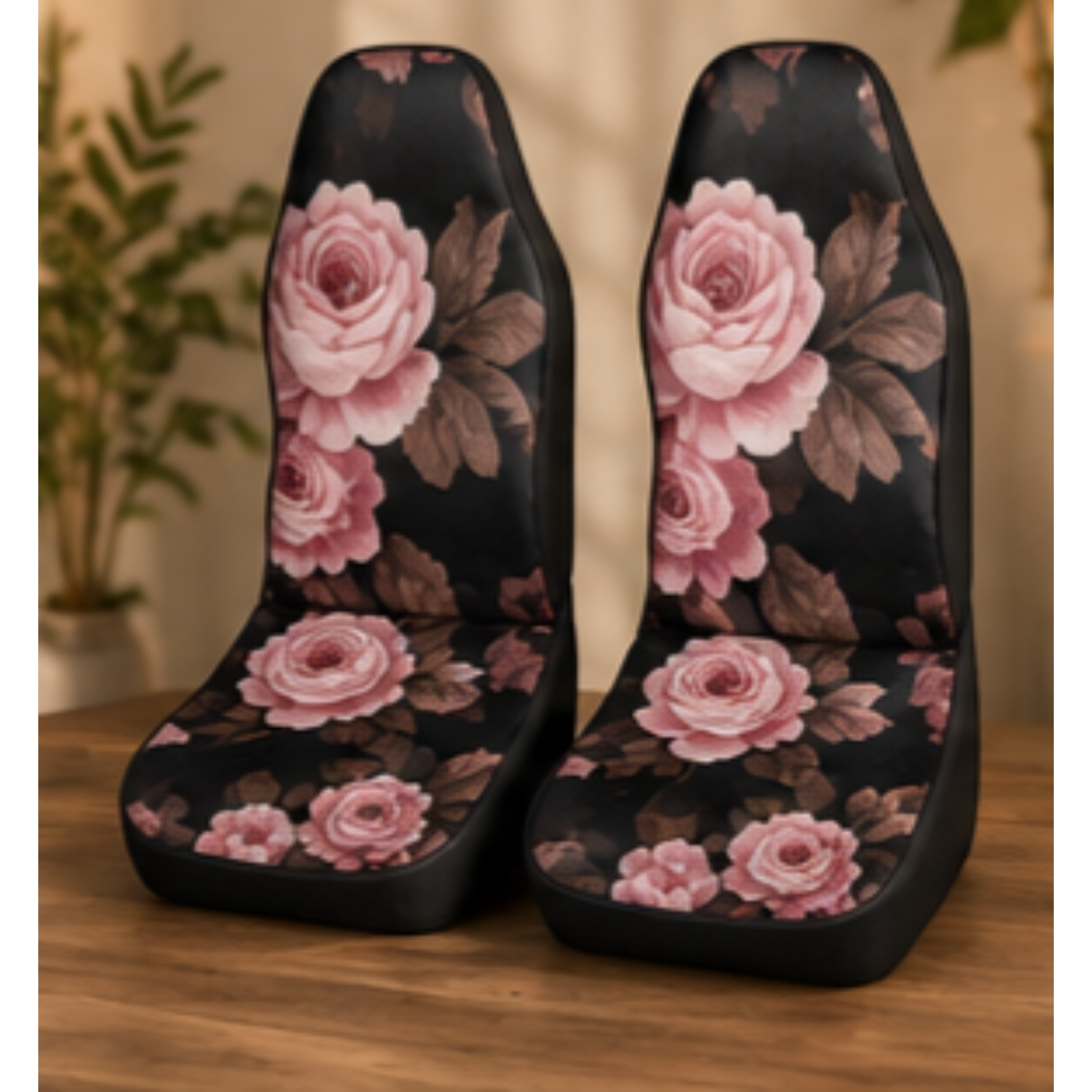 Floral Rose Car Seat Covers — Pink Roses on Black Camouflage product thumbnail image
