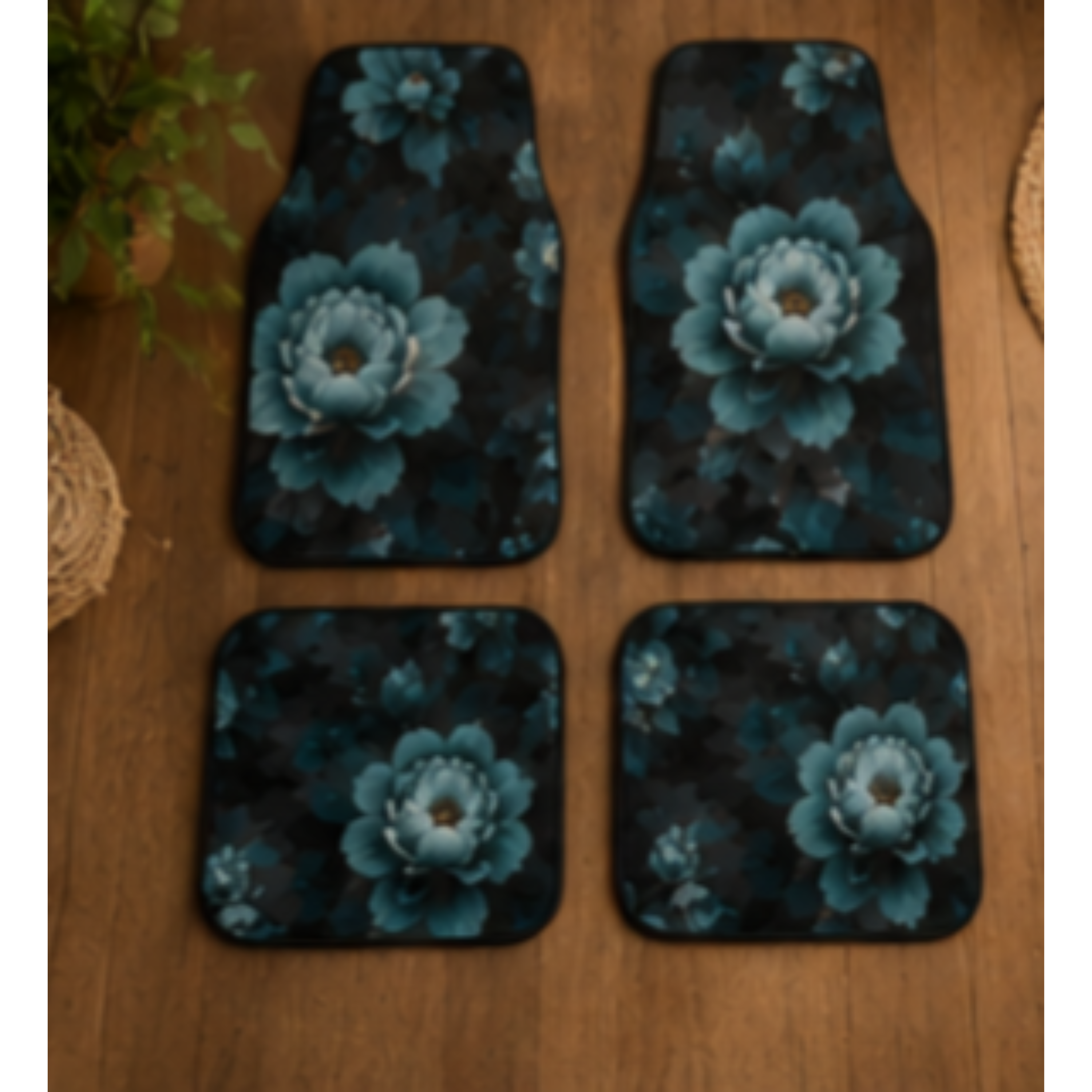 Floral Teal Peony Car Mats (Set of 4) - Decorative Non-Slip Auto Floor Mats product thumbnail image