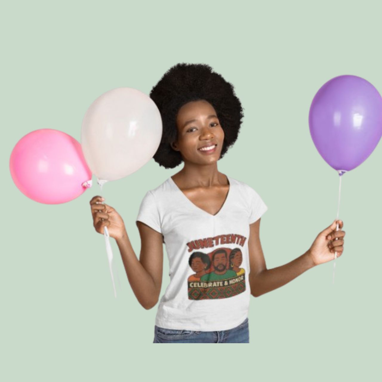 Juneteenth Celebrate &amp; Honor V-Neck T-Shirt product thumbnail image