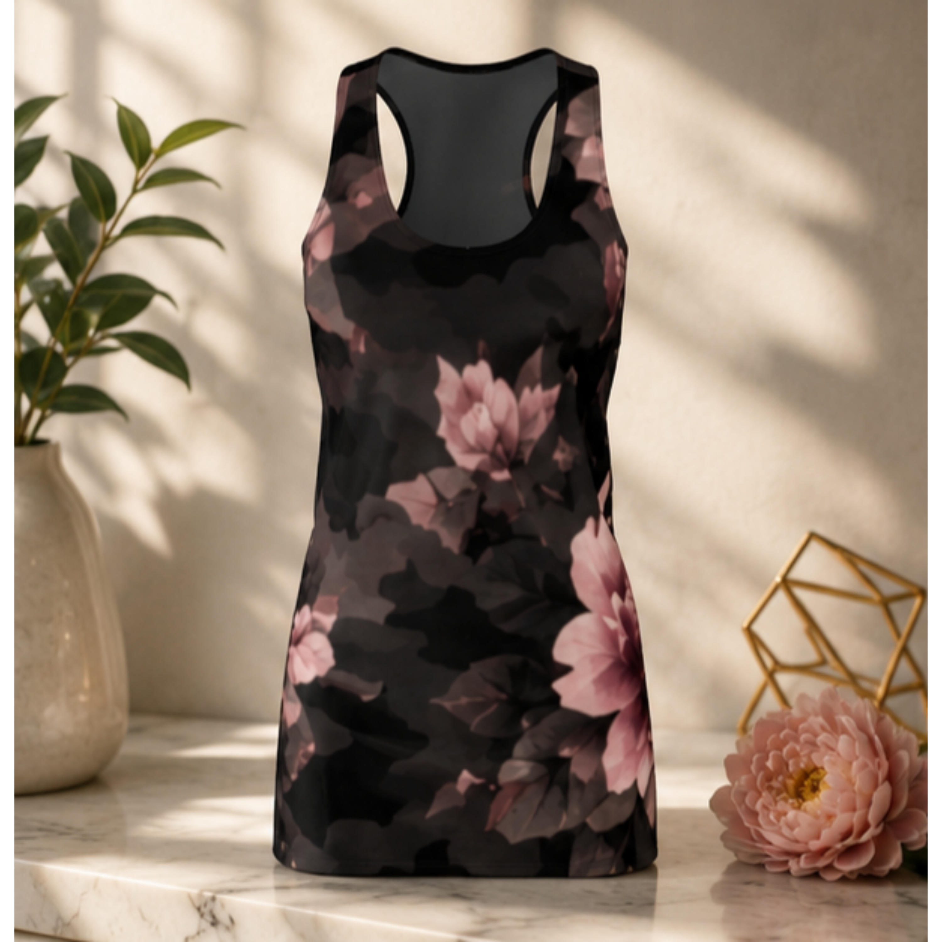 Floral Camouflage Racerback Dress — Pink & Charcoal All-Over Print product thumbnail image Floral Camouflage Racerback Dress — Pink & Charcoal All-Over Print product thumbnail image