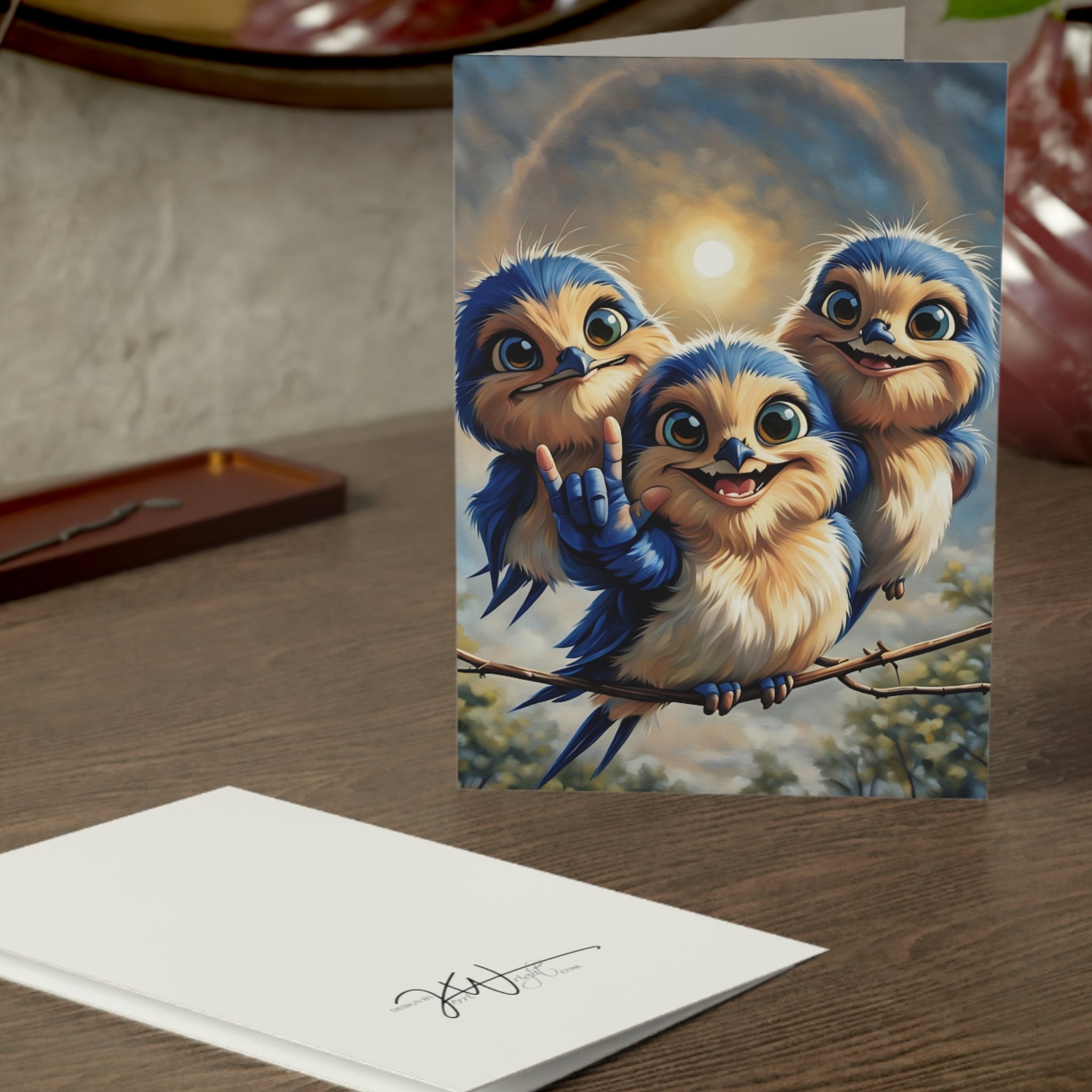 Greeting Card - ASL ILY Cute Trio of Blue Baby Birds (Blank Interior) product thumbnail image