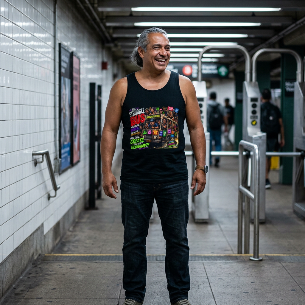 LifeCoachDesigns.shop Exclusive – STRUGGLE BUS “Create Your Own Economy” Unisex Garment-Dyed Tank Top product thumbnail image