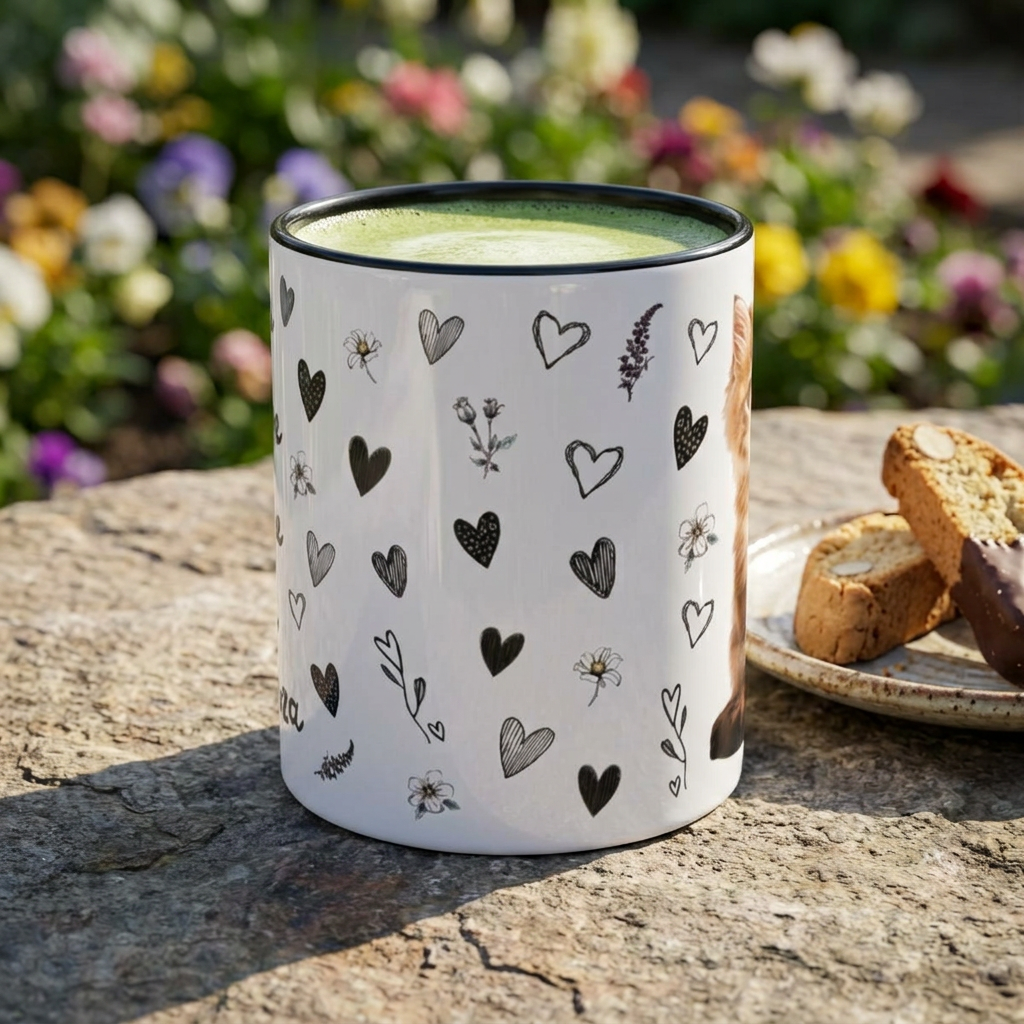 Cute Kitten Heart Pattern Accent Coffee Mug — Cat Lover Gift (11oz) product thumbnail image