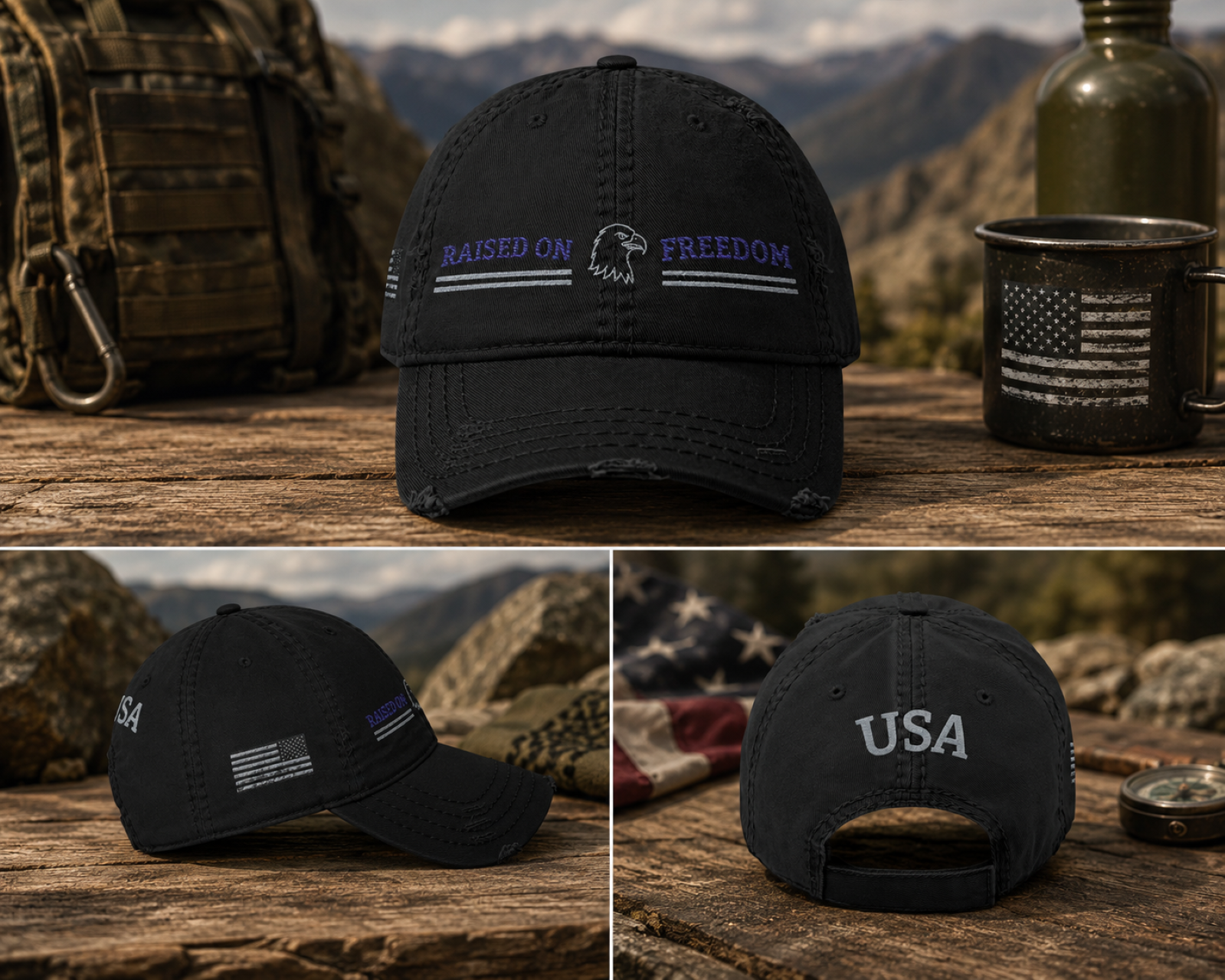 "Raised On Freedom" Eagle Patriotic Ball Cap