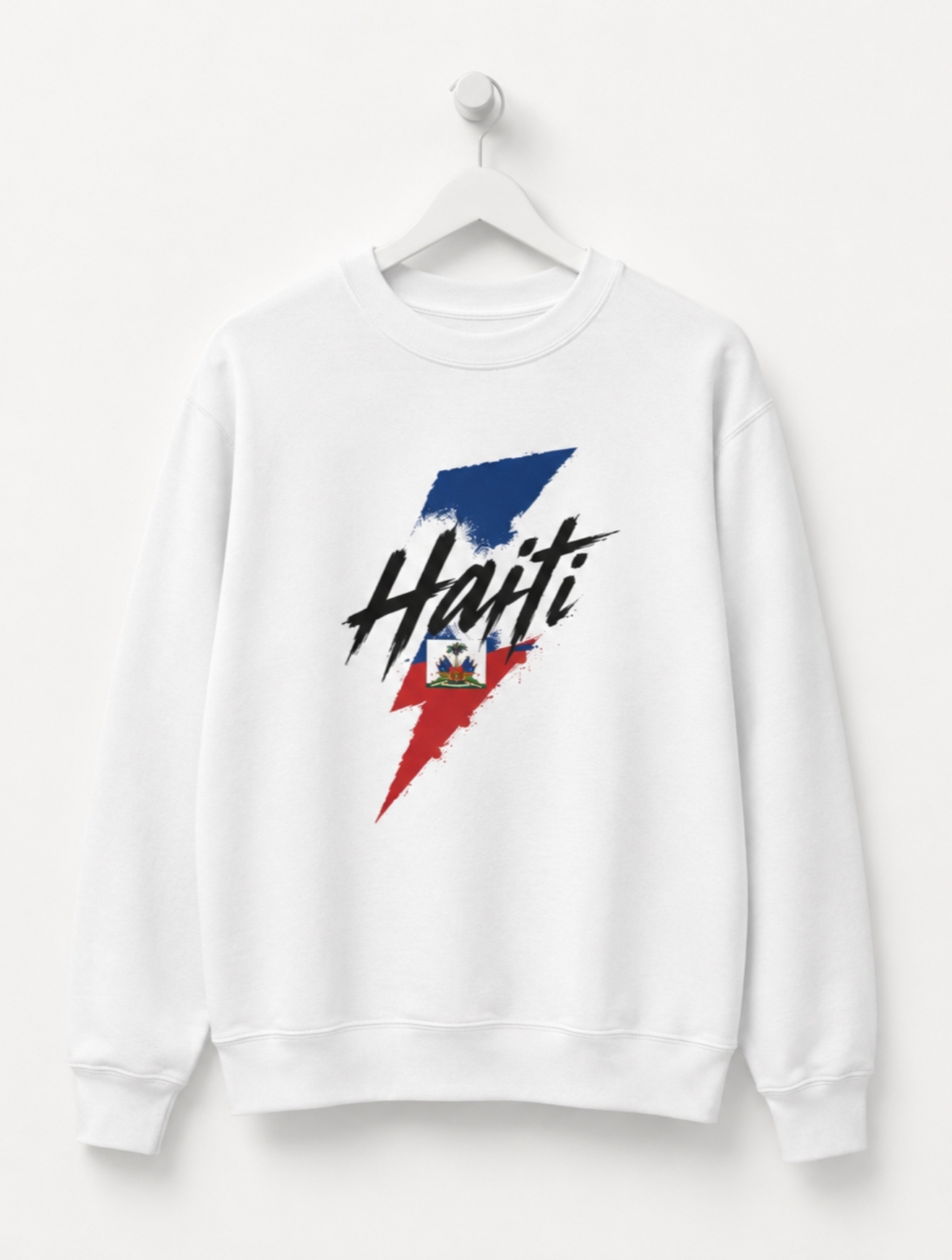 Haiti Lightning Bolt Crewneck Sweatshirt — Haitian Flag Retro Graphic product thumbnail image